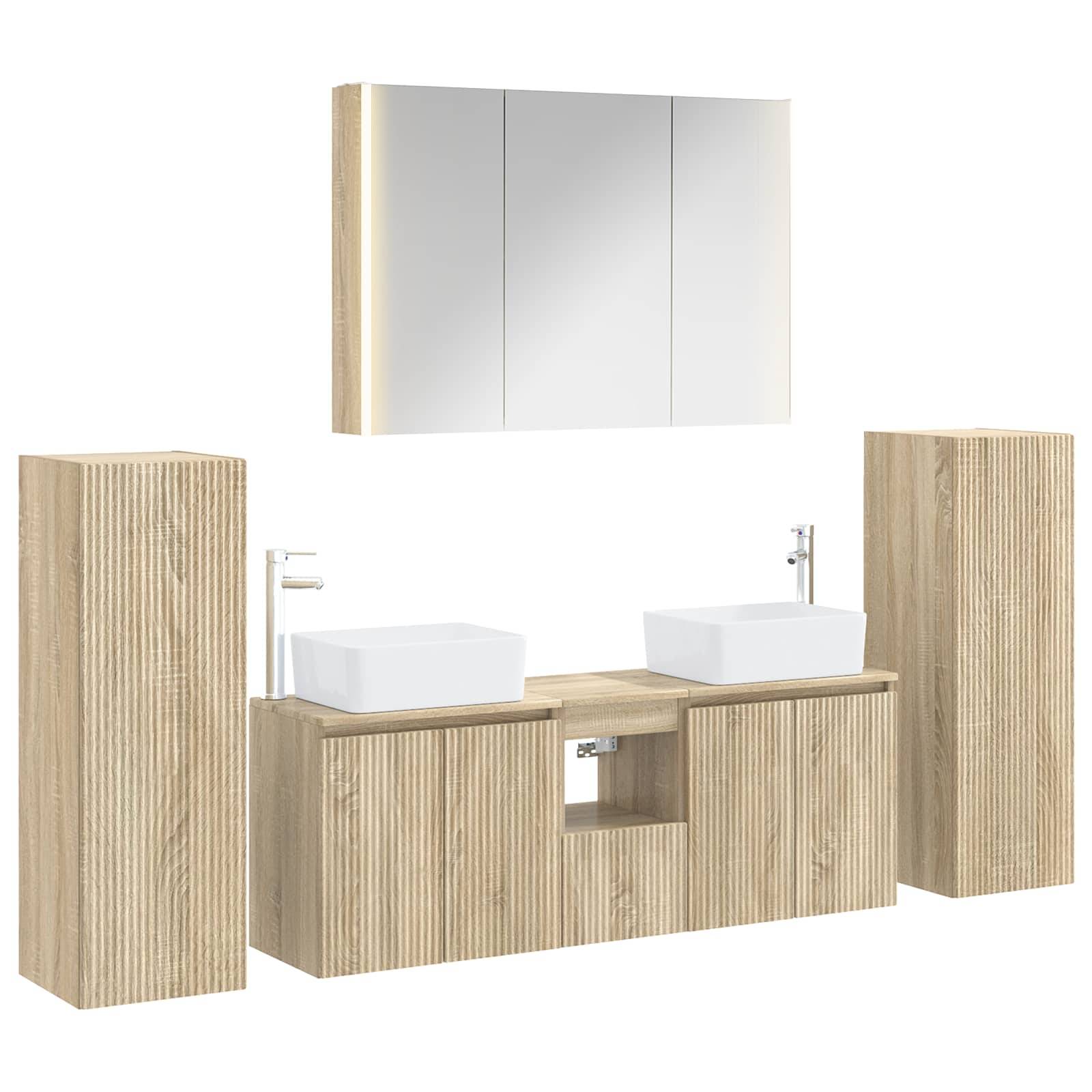 vidaXL Badezimmermöbel-Set 6 pcs Sonoma-Eiche Ingenieurholz und Glas