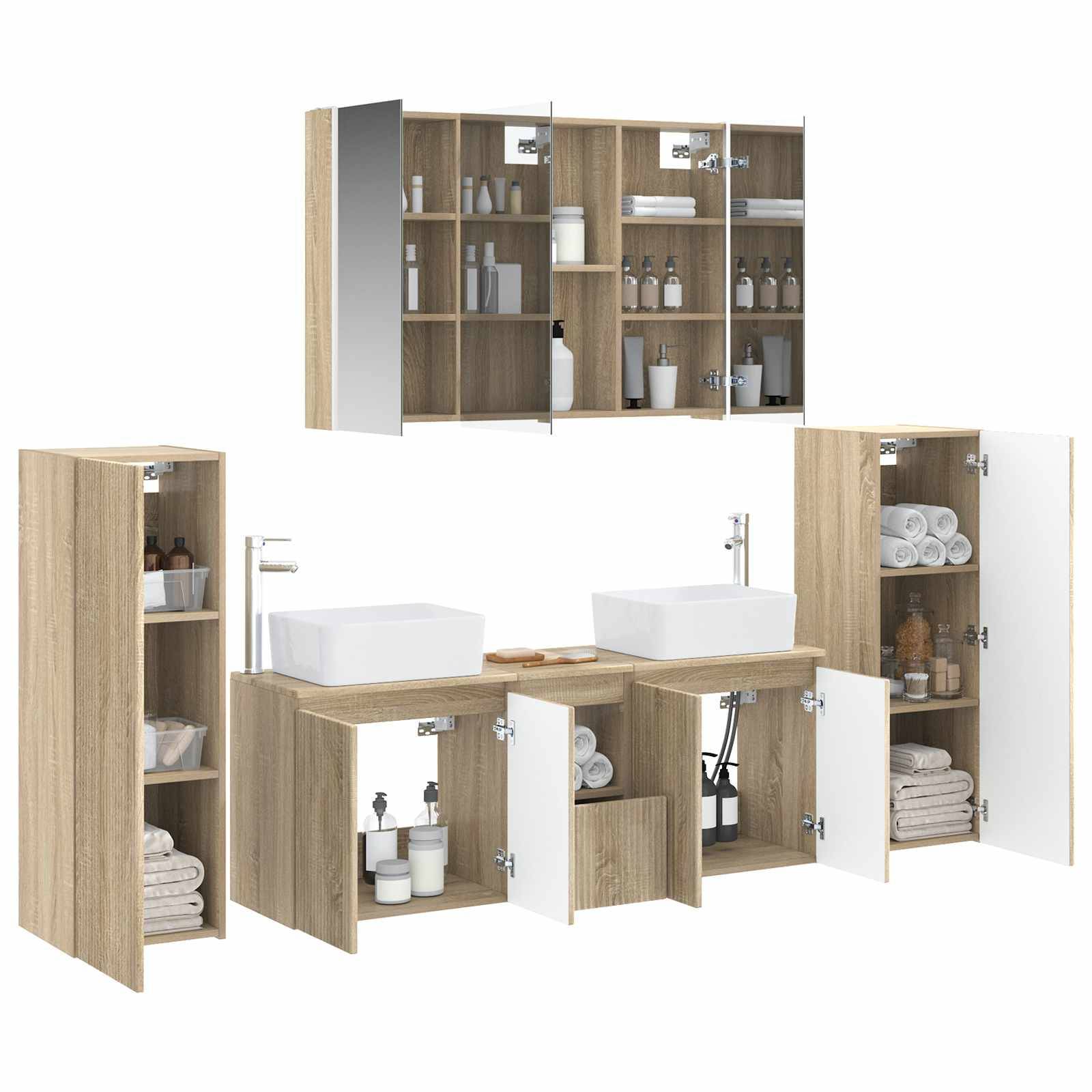vidaXL Badezimmermöbel-Set 6 pcs Sonoma-Eiche Ingenieurholz und Glas
