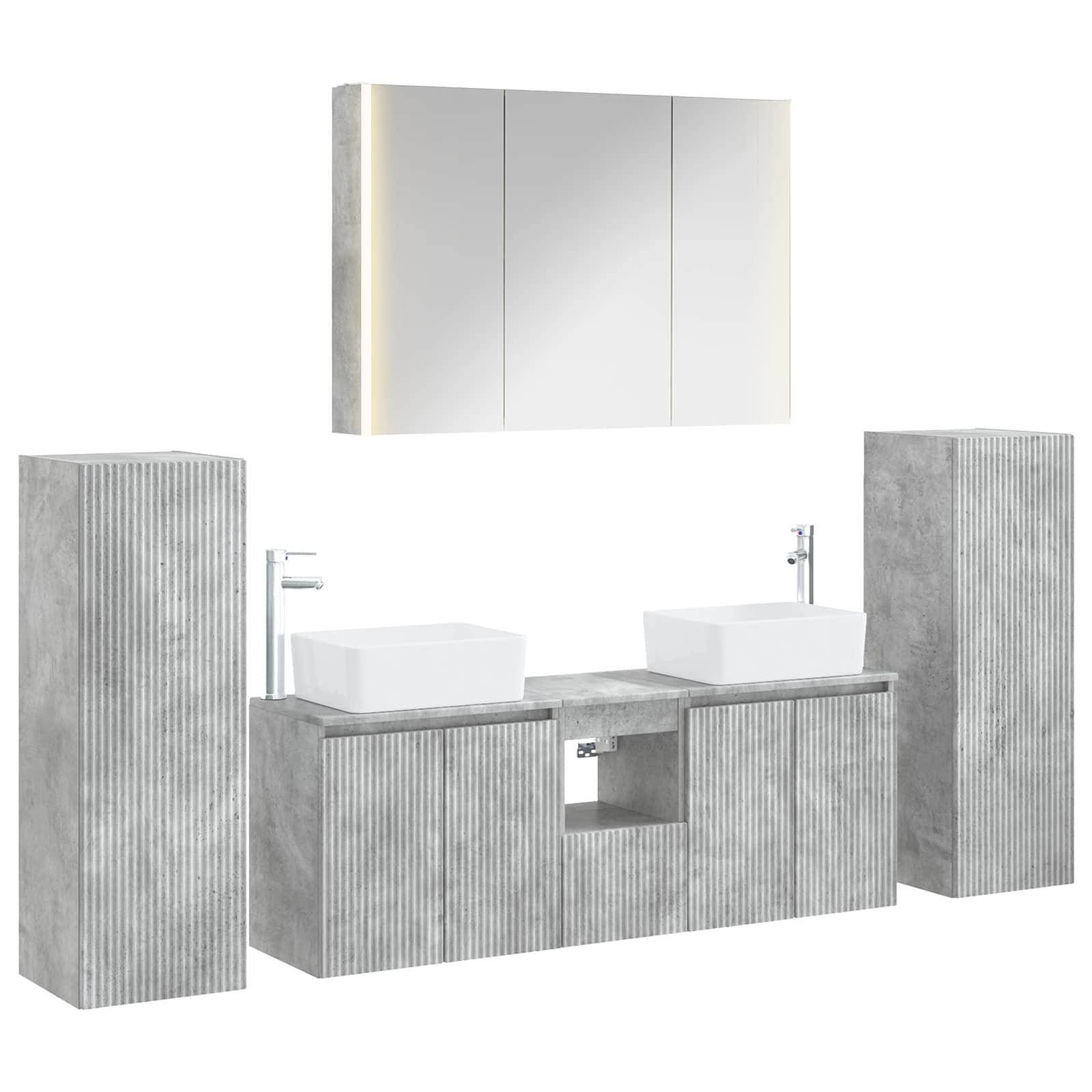 vidaXL Badezimmermöbel-Set 6 pcs Betongrau Ingenieurholz und Glas