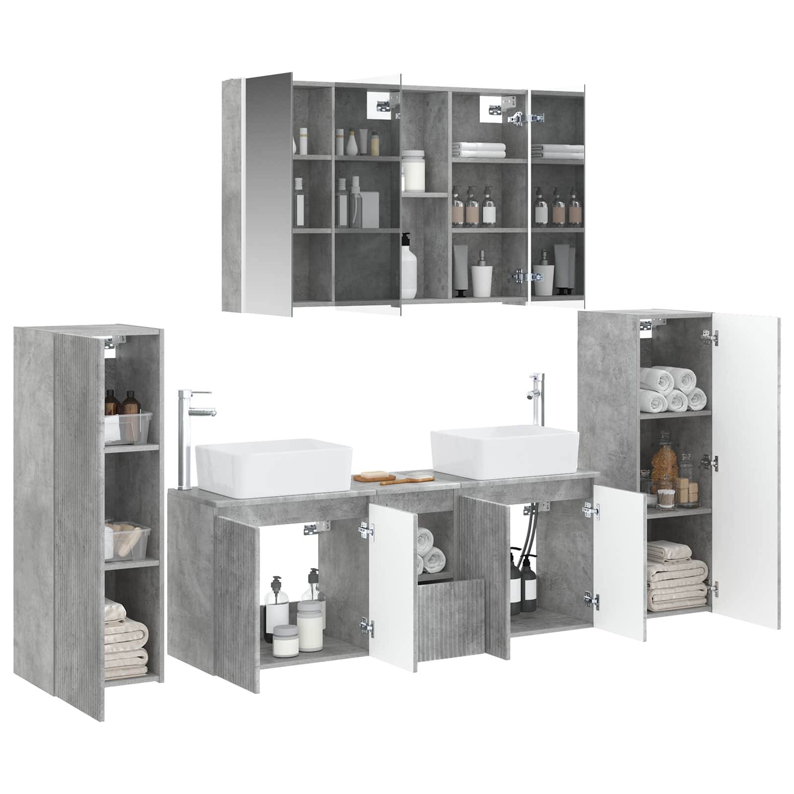 vidaXL Badezimmermöbel-Set 6 pcs Betongrau Ingenieurholz und Glas