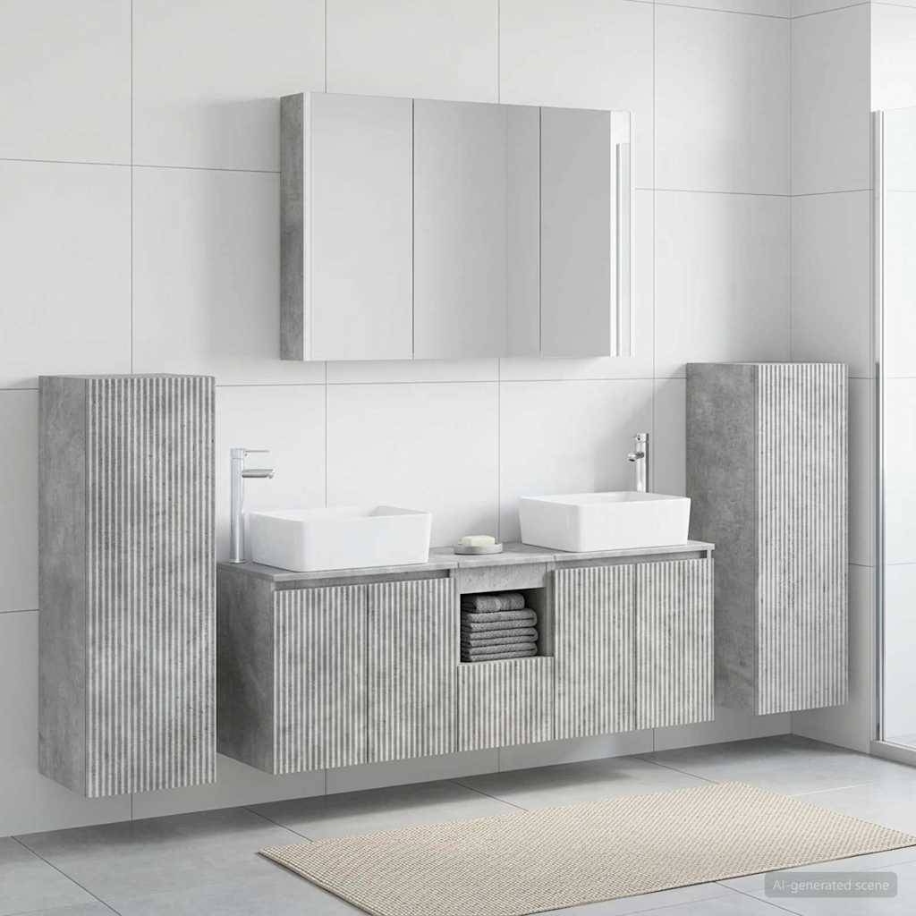 vidaXL Badezimmermöbel-Set 6 pcs Betongrau Ingenieurholz und Glas