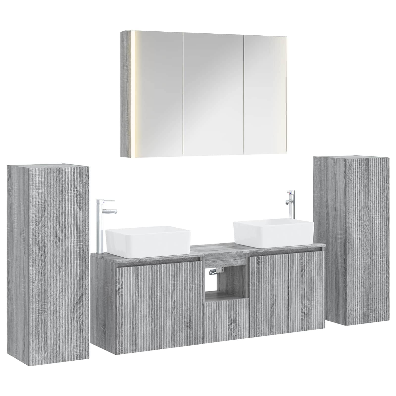 vidaXL Badezimmermöbel-Set 6 pcs Grau Sonoma Ingenieurholz und Glas