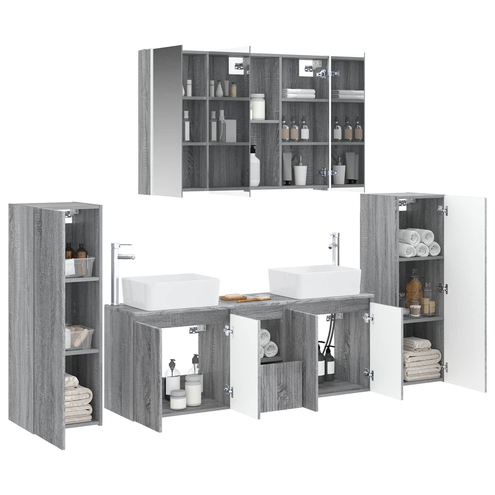 vidaXL Badezimmermöbel-Set 6 pcs Grau Sonoma Ingenieurholz und Glas