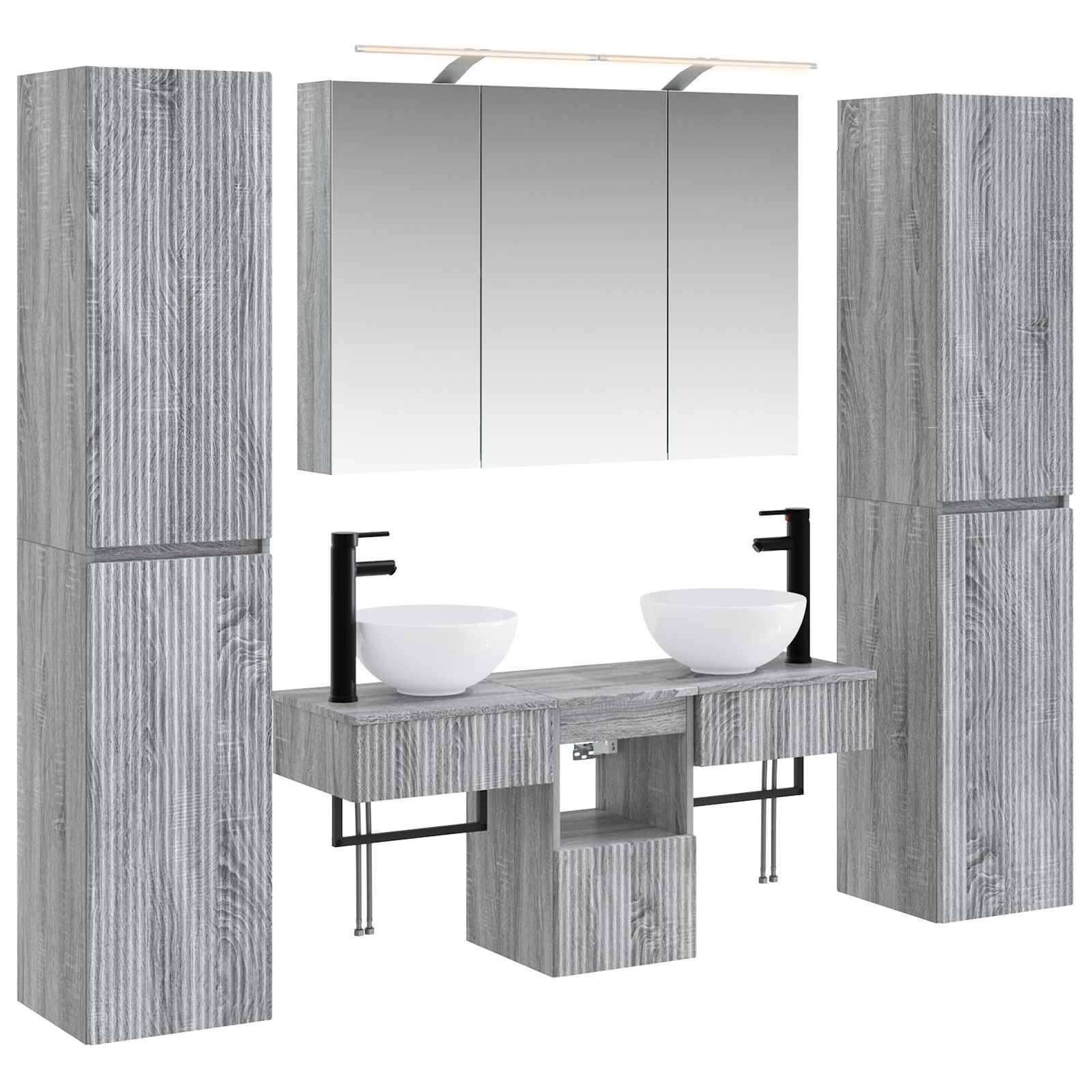 vidaXL Badezimmermöbel-Set 6 pcs Grau Sonoma Ingenieurholz und Glas