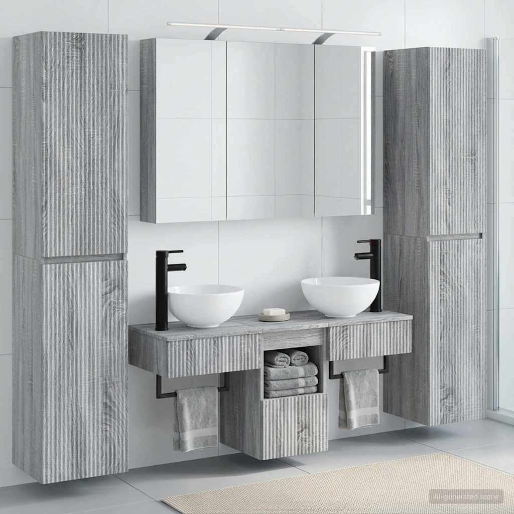 vidaXL Badezimmermöbel-Set 6 pcs Grau Sonoma Ingenieurholz und Glas