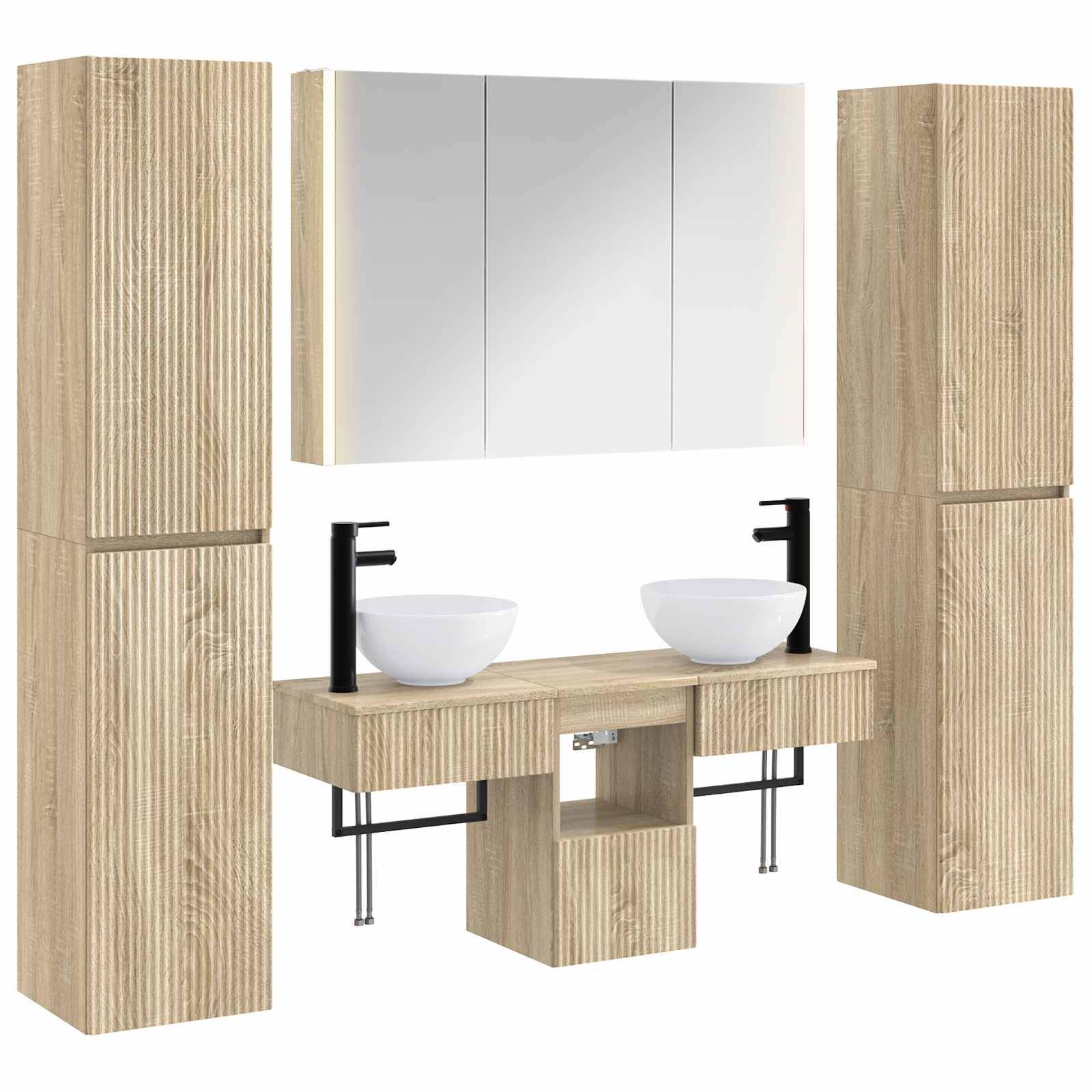 vidaXL Badezimmermöbel-Set 6 pcs Sonoma-Eiche Ingenieurholz und Glas