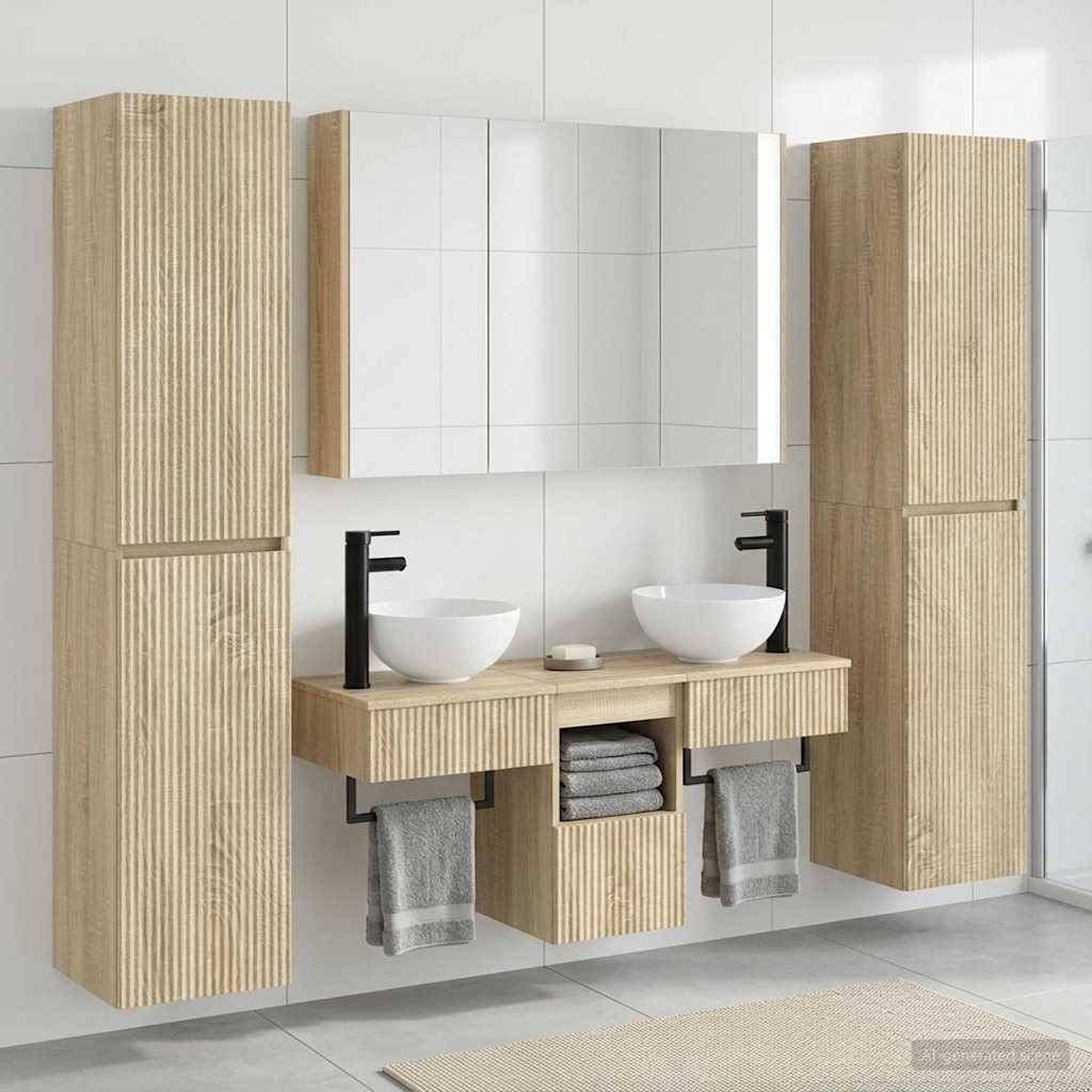vidaXL Badezimmermöbel-Set 6 pcs Sonoma-Eiche Ingenieurholz und Glas