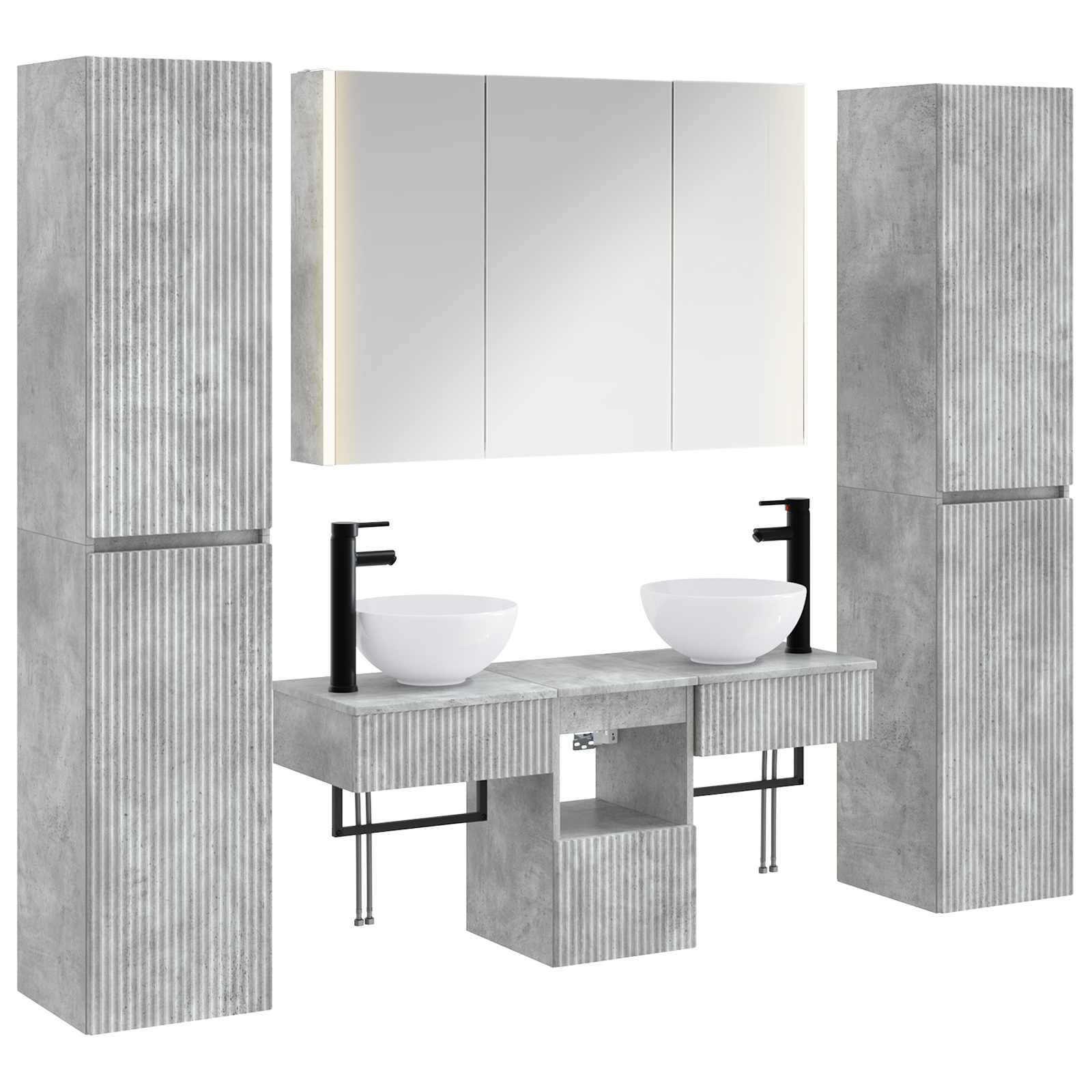 vidaXL Badezimmermöbel-Set 6 pcs Betongrau Ingenieurholz und Glas