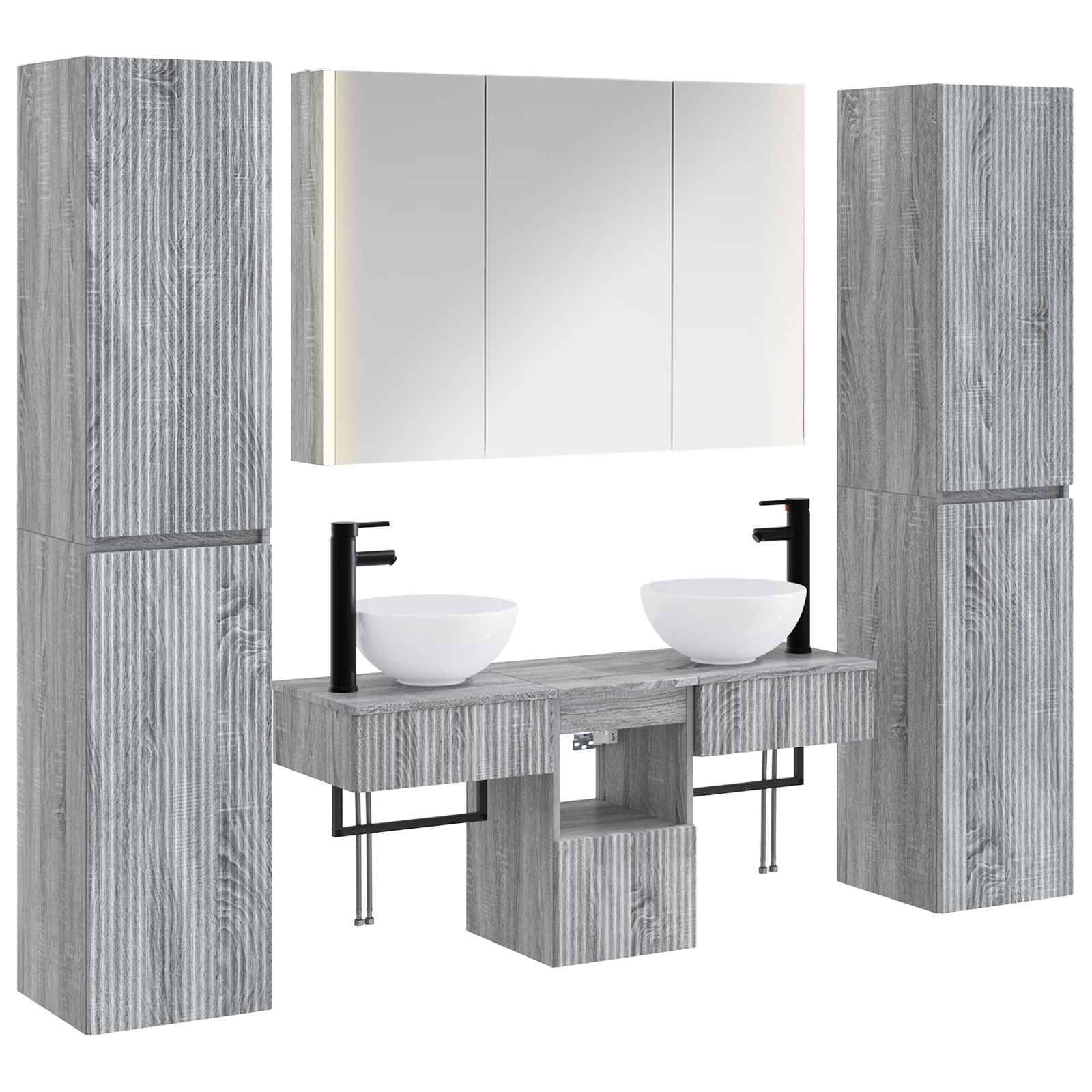 vidaXL Badezimmermöbel-Set 6 pcs Grau Sonoma Ingenieurholz und Glas