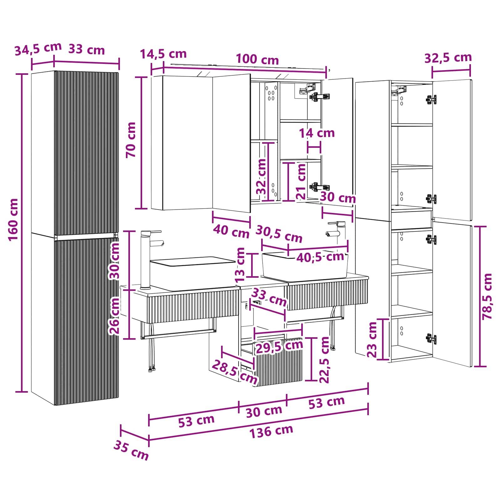 vidaXL Badezimmermöbel-Set 6 pcs Betongrau Ingenieurholz und Glas