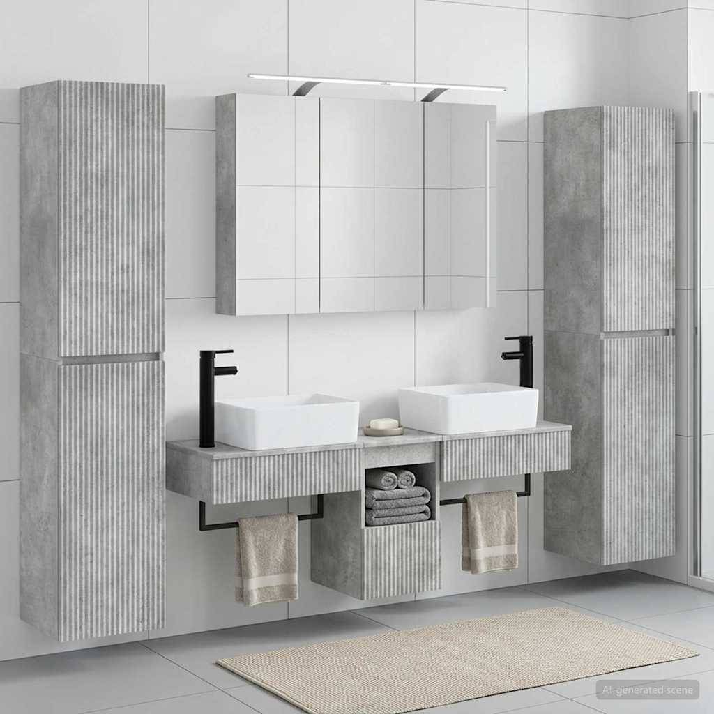 vidaXL Badezimmermöbel-Set 6 pcs Betongrau Ingenieurholz und Glas
