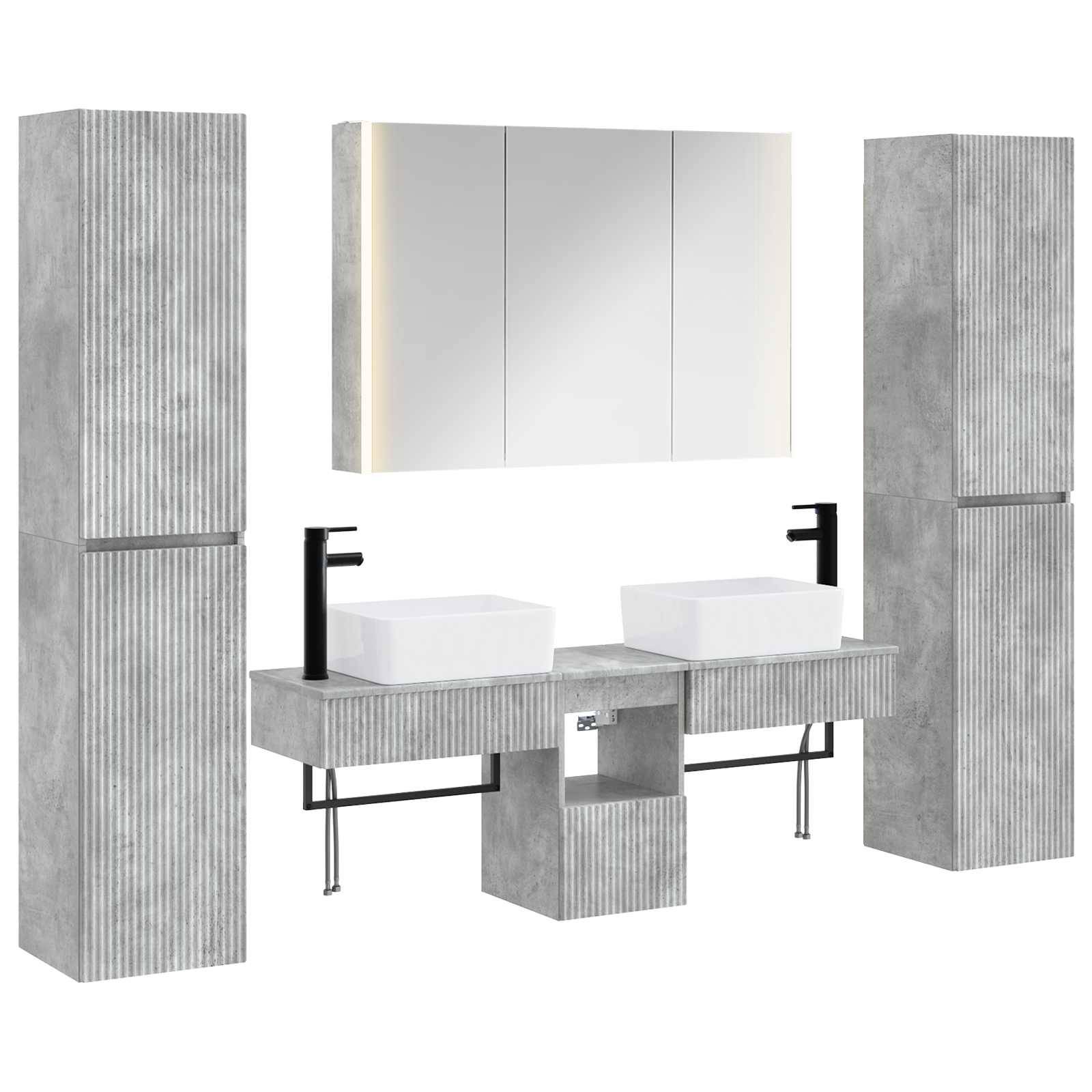 vidaXL Badezimmermöbel-Set 6 pcs Betongrau Ingenieurholz und Glas