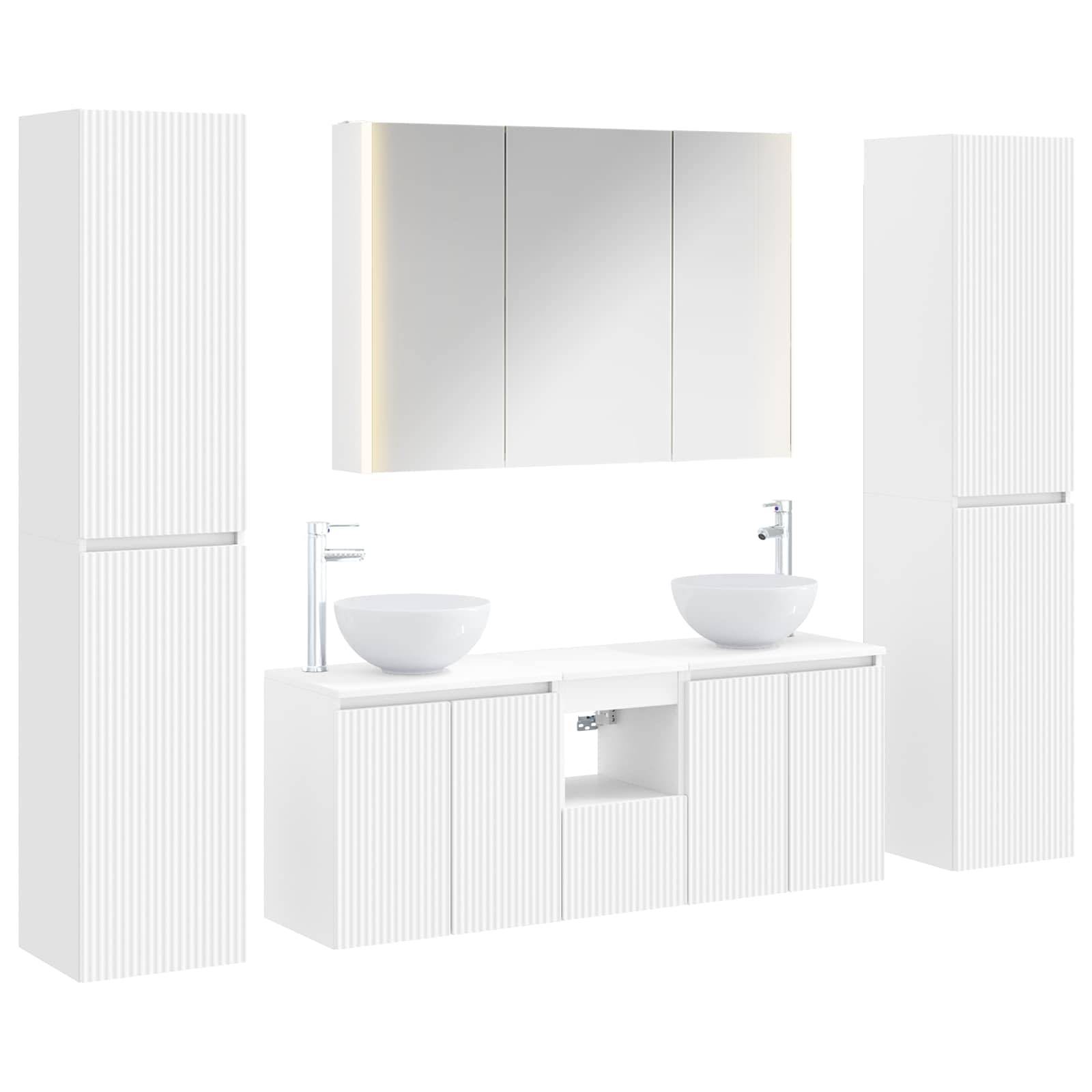 vidaXL Badezimmermöbel-Set 6 pcs Weiß Ingenieurholz und Glas
