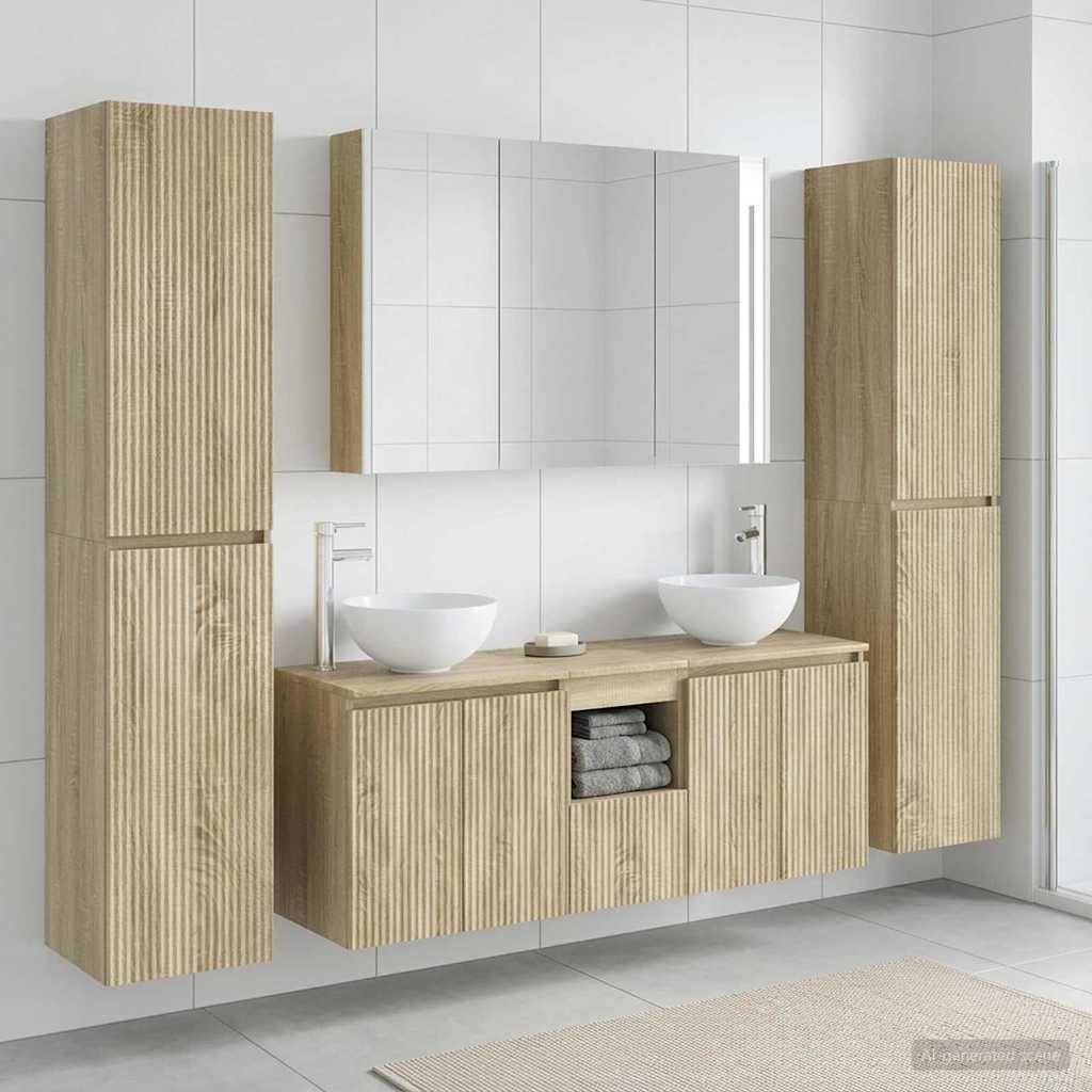 vidaXL Badezimmermöbel-Set 6 pcs Sonoma-Eiche Ingenieurholz und Glas