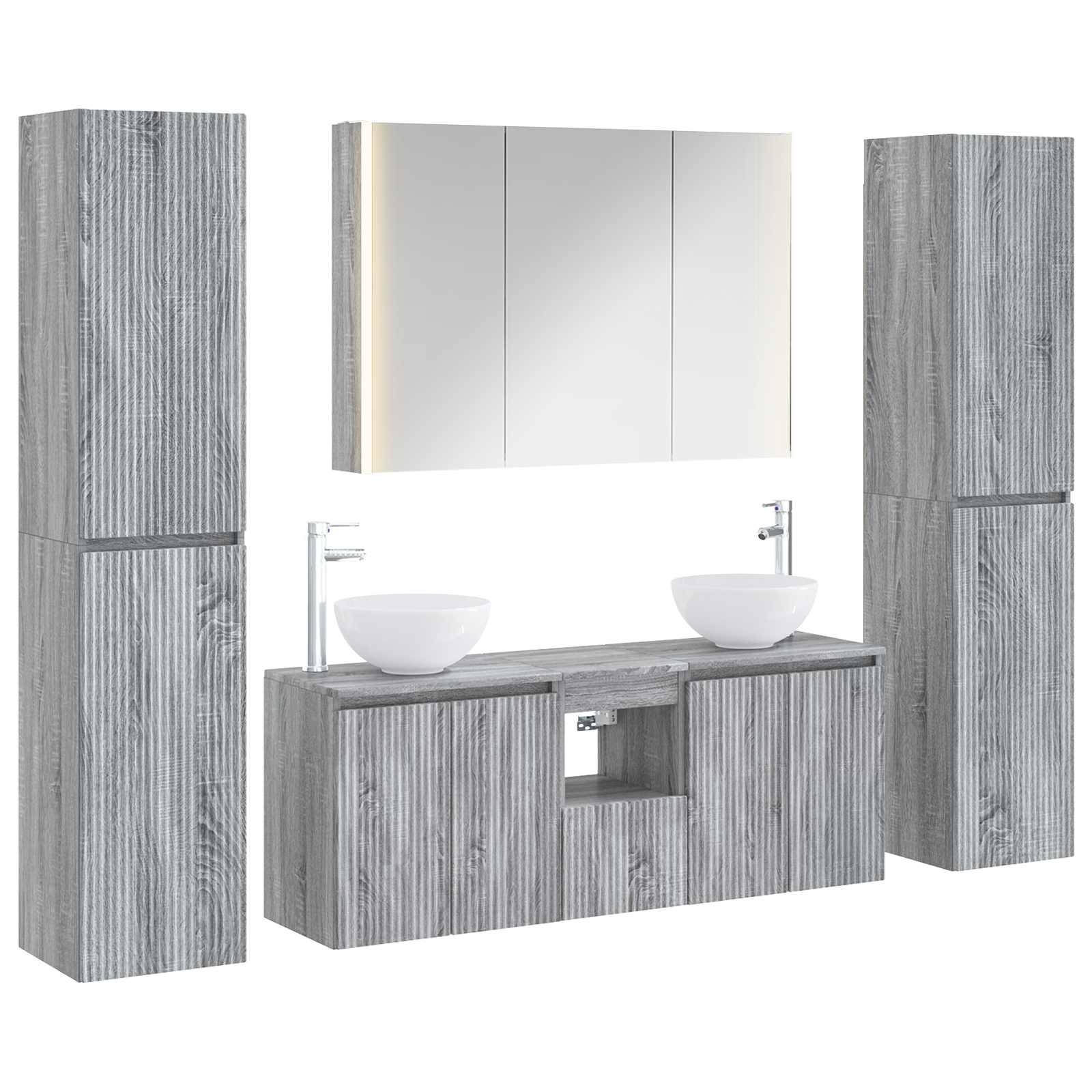 vidaXL Badezimmermöbel-Set 6 pcs Grau Sonoma Ingenieurholz und Glas