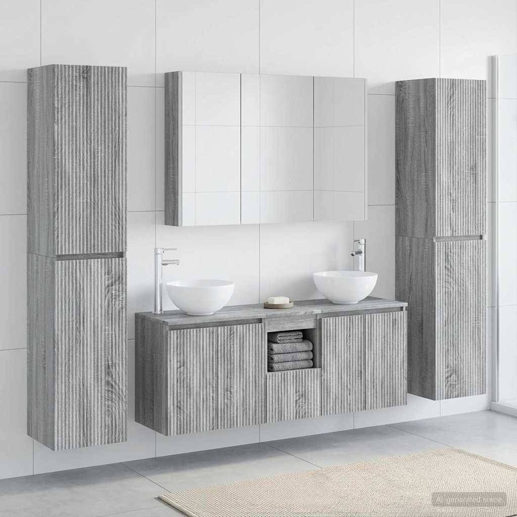 vidaXL Badezimmermöbel-Set 6 pcs Grau Sonoma Ingenieurholz und Glas