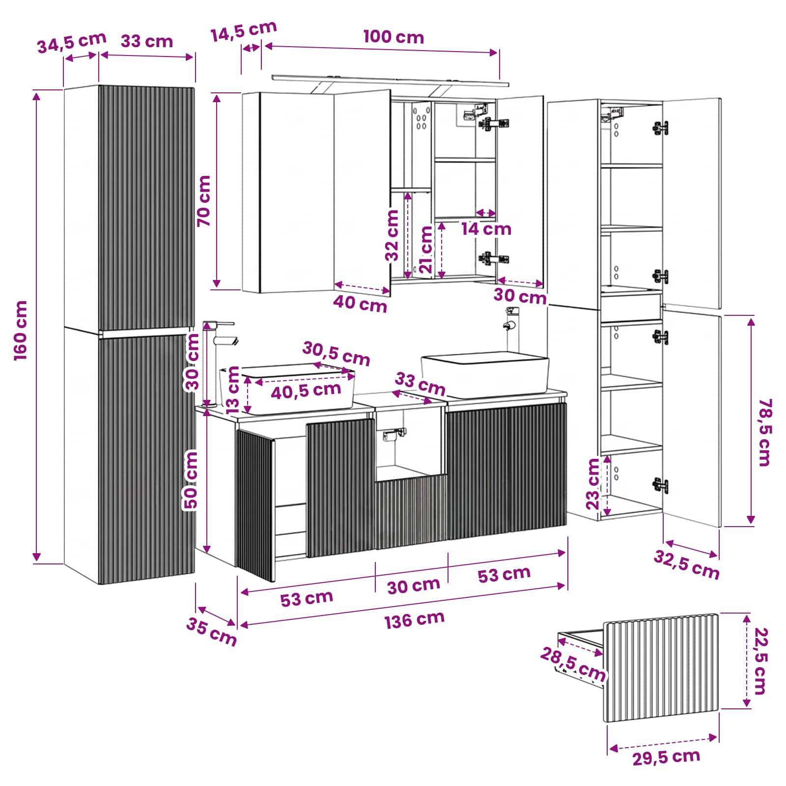 vidaXL Badezimmermöbel-Set 6 pcs Weiß Ingenieurholz und Glas