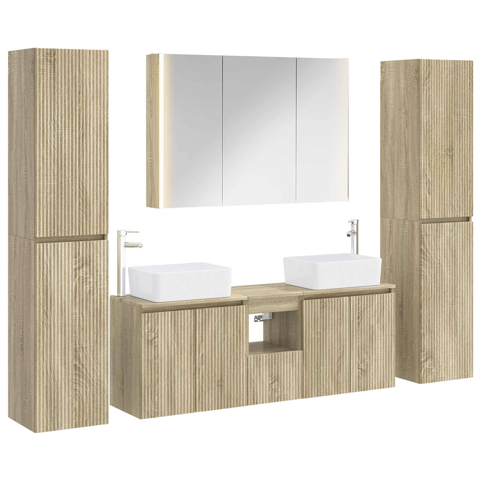 vidaXL Badezimmermöbel-Set 6 pcs Sonoma-Eiche Ingenieurholz und Glas