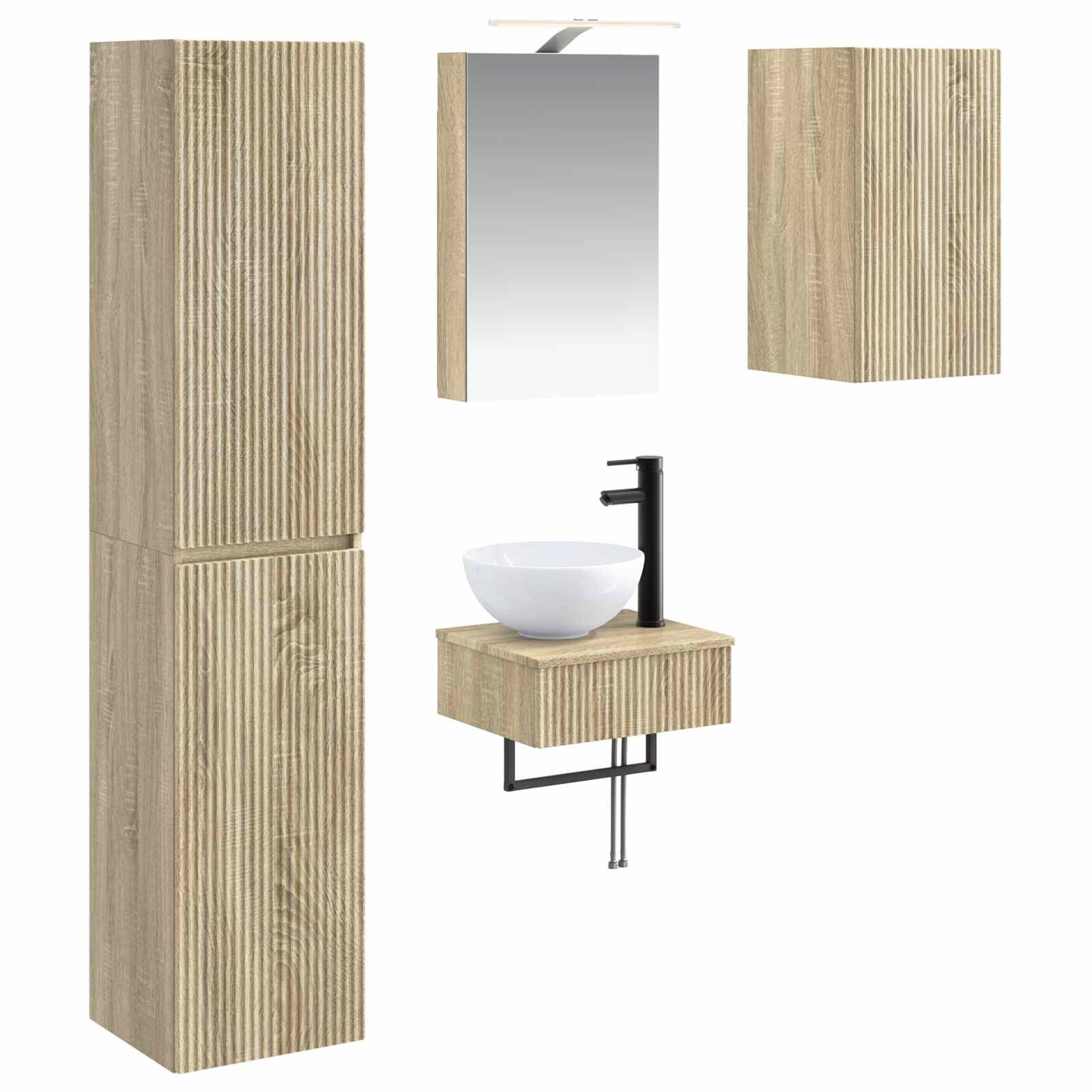vidaXL Badezimmermöbel-Set 5 pcs Sonoma-Eiche Ingenieurholz und Glas