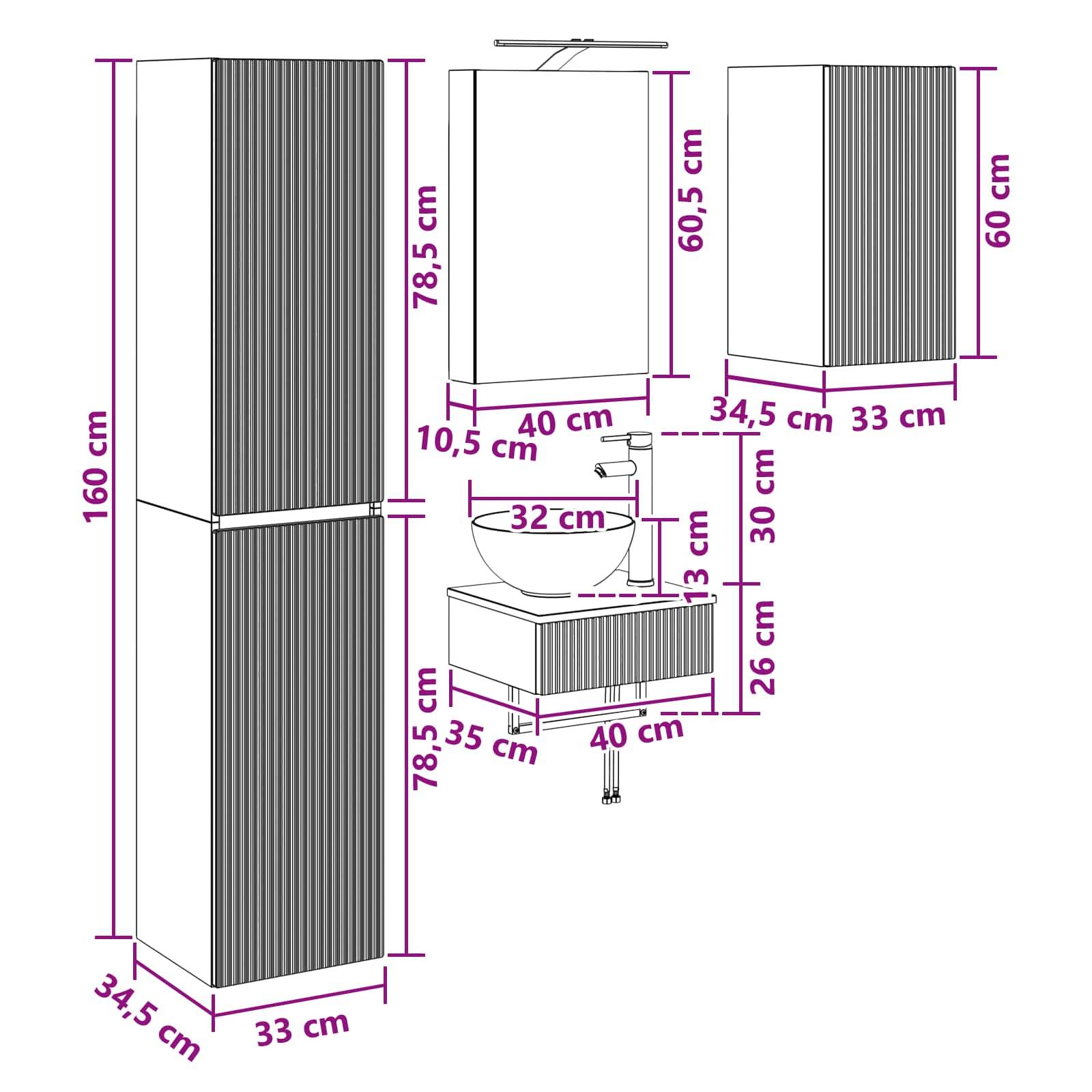 vidaXL Badezimmermöbel-Set 5 pcs Sonoma-Eiche Ingenieurholz und Glas