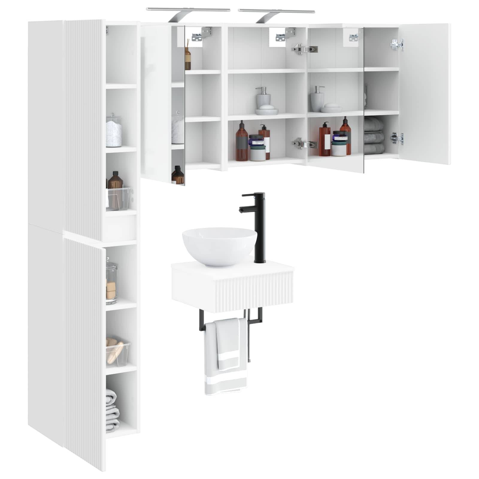 vidaXL Badezimmermöbel-Set 5 pcs Weiß Ingenieurholz und Glas