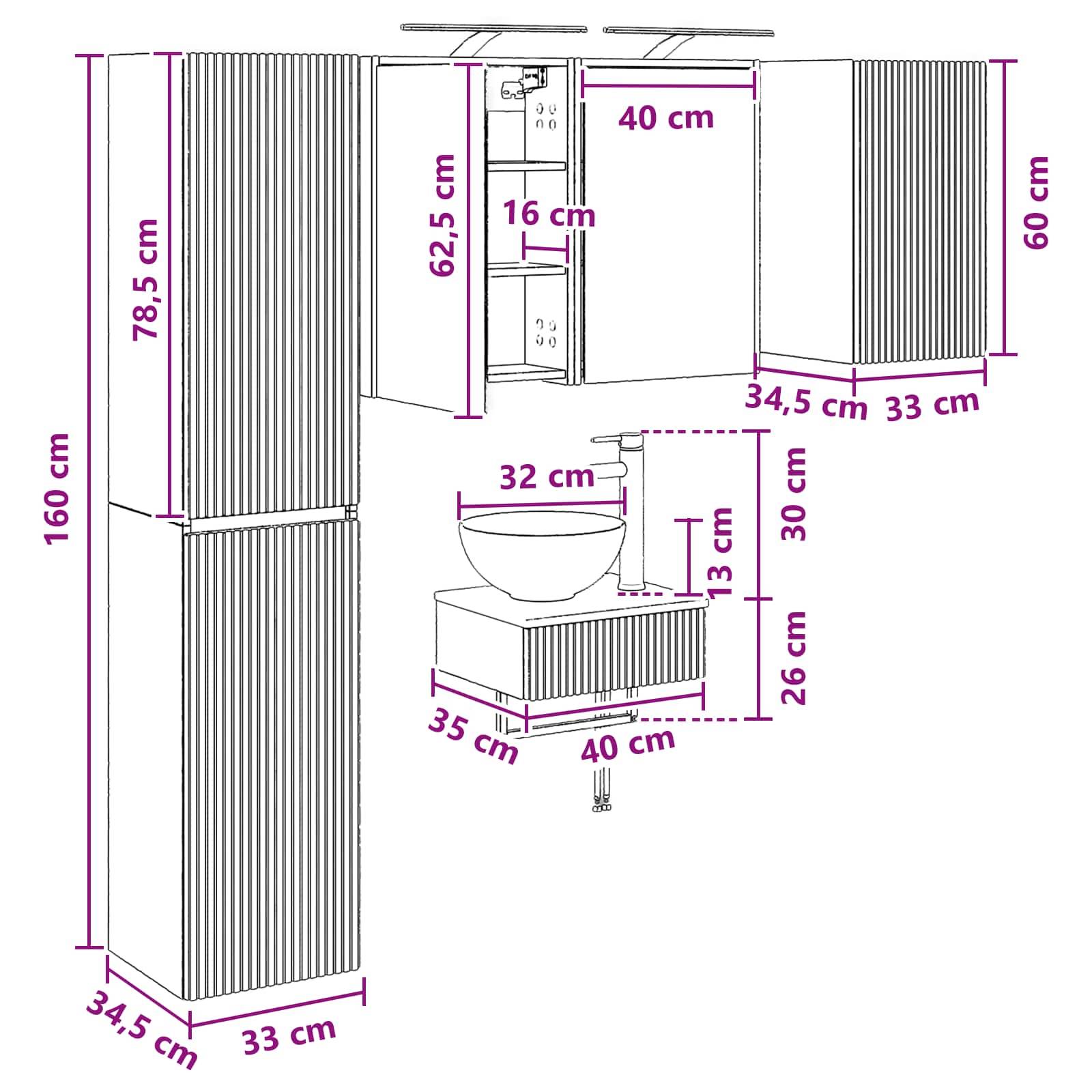 vidaXL Badezimmermöbel-Set 5 pcs Weiß Ingenieurholz und Glas
