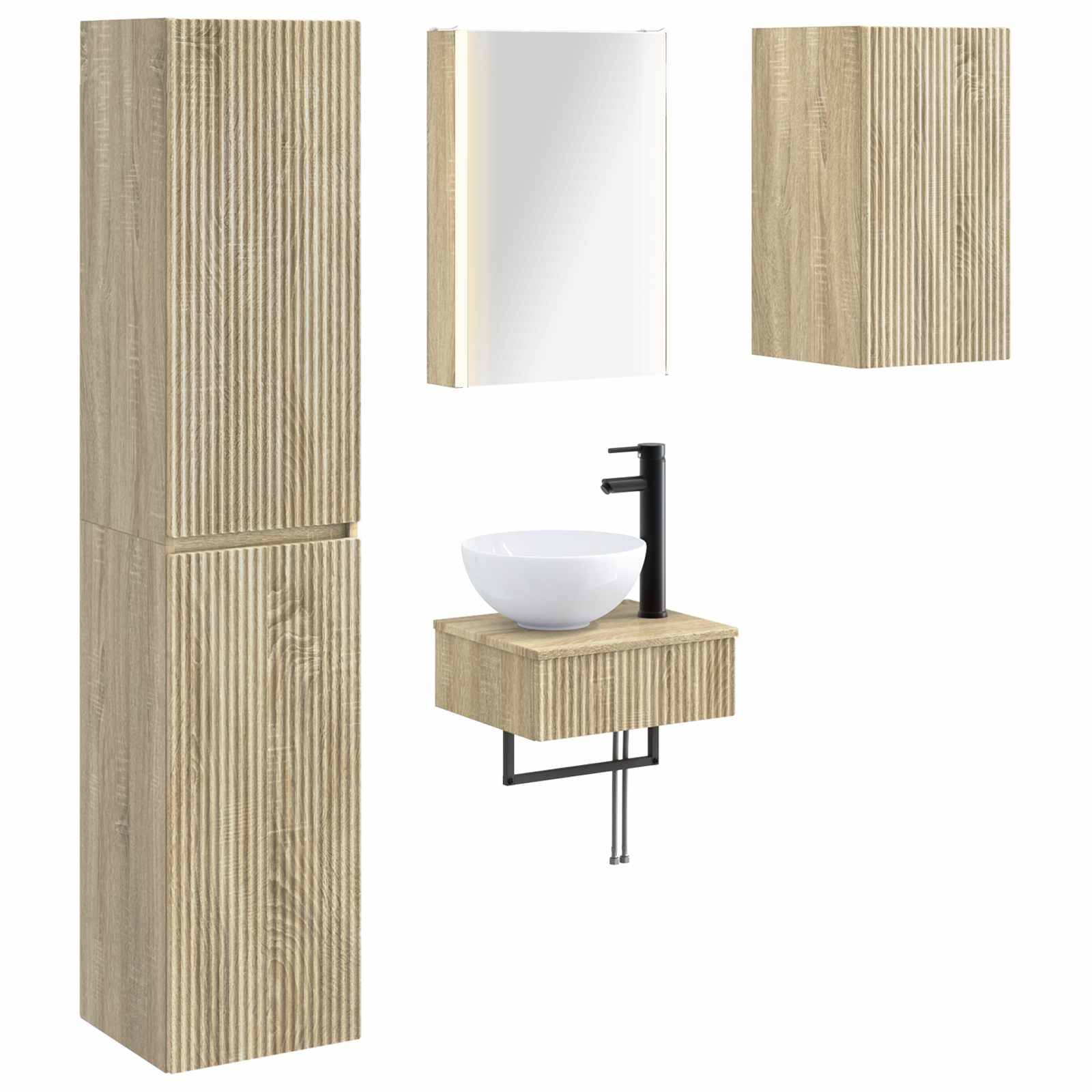 vidaXL Badezimmermöbel-Set 5 pcs Sonoma-Eiche Ingenieurholz und Glas