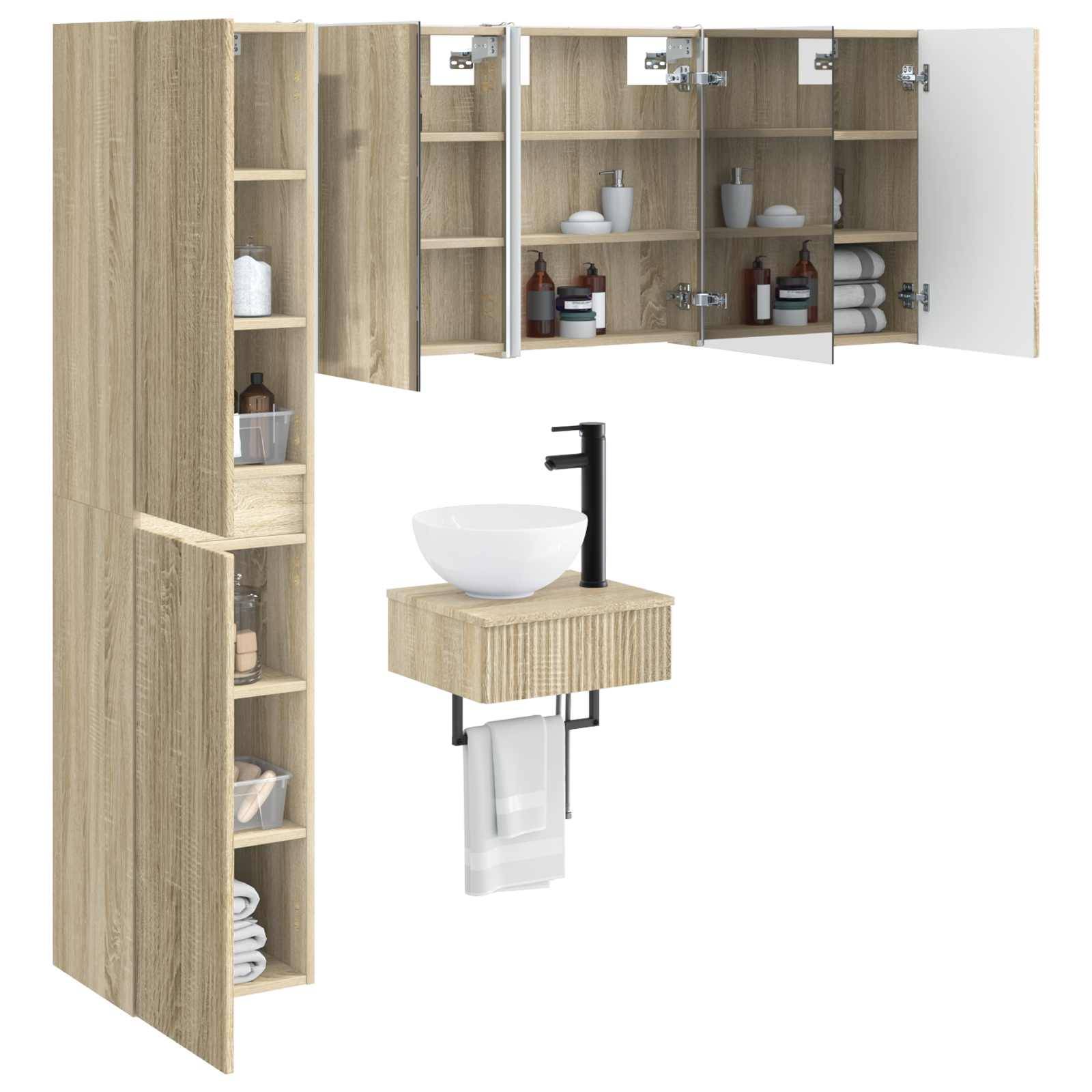 vidaXL Badezimmermöbel-Set 5 pcs Sonoma-Eiche Ingenieurholz und Glas