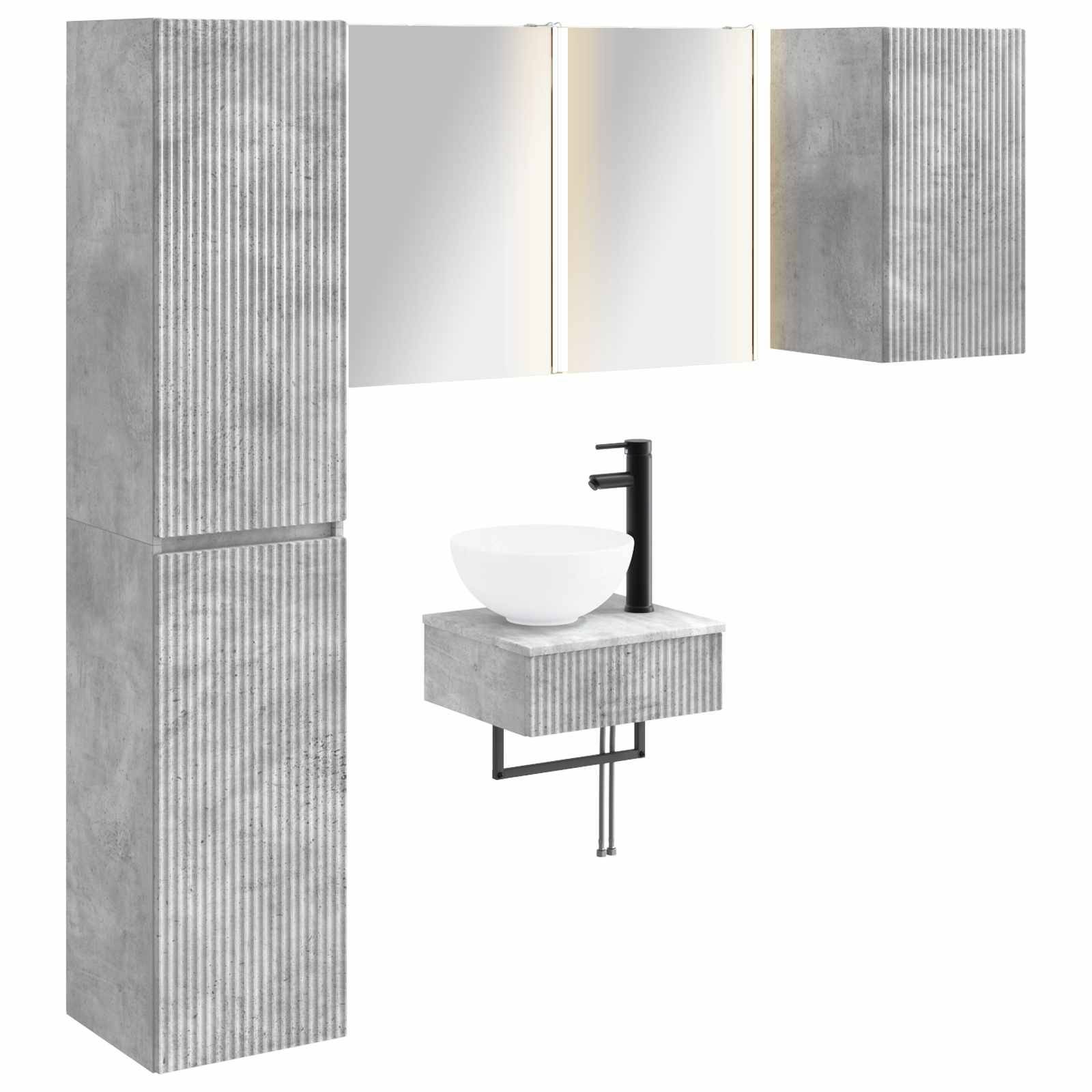 vidaXL Badezimmermöbel-Set 5 pcs Betongrau Ingenieurholz und Glas