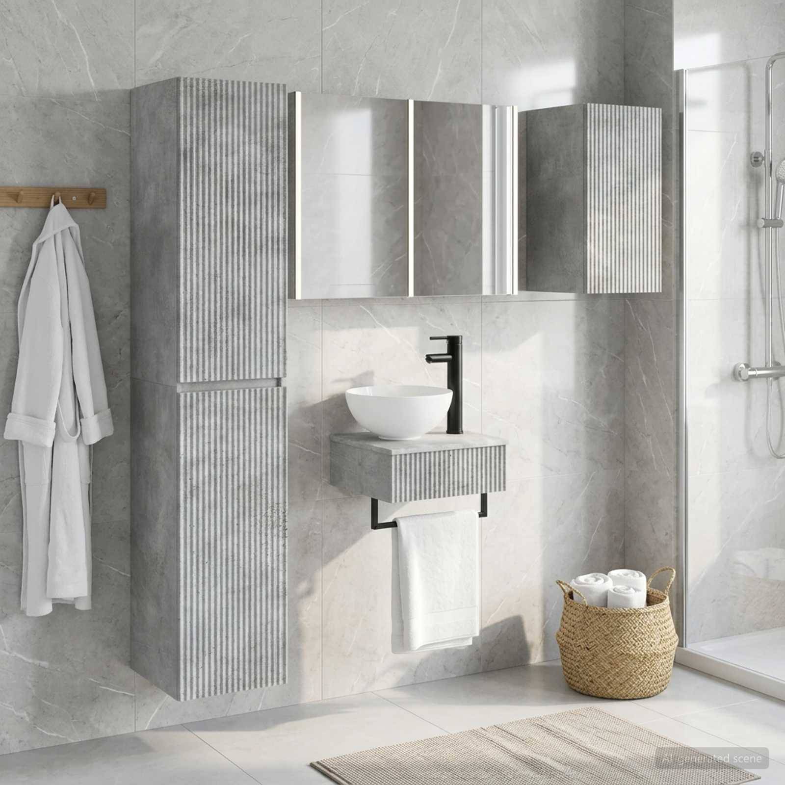 vidaXL Badezimmermöbel-Set 5 pcs Betongrau Ingenieurholz und Glas