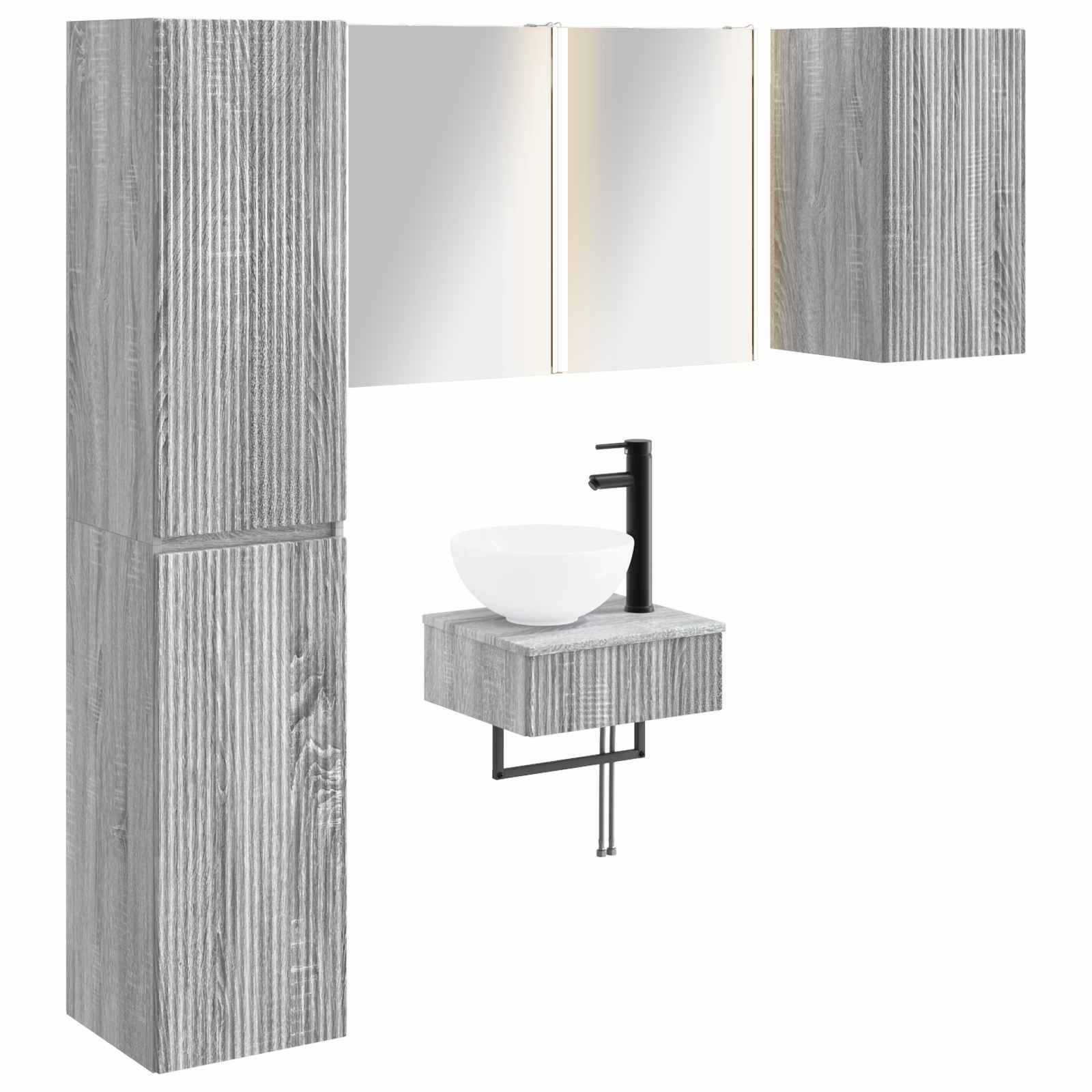 vidaXL Badezimmermöbel-Set 5 pcs Grau Sonoma Ingenieurholz und Glas