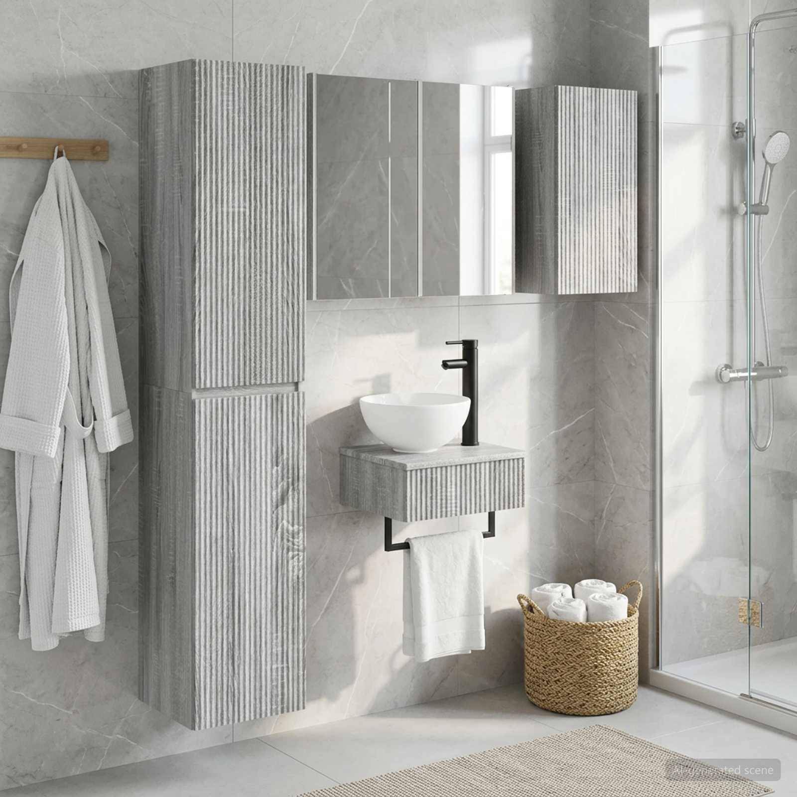 vidaXL Badezimmermöbel-Set 5 pcs Grau Sonoma Ingenieurholz und Glas