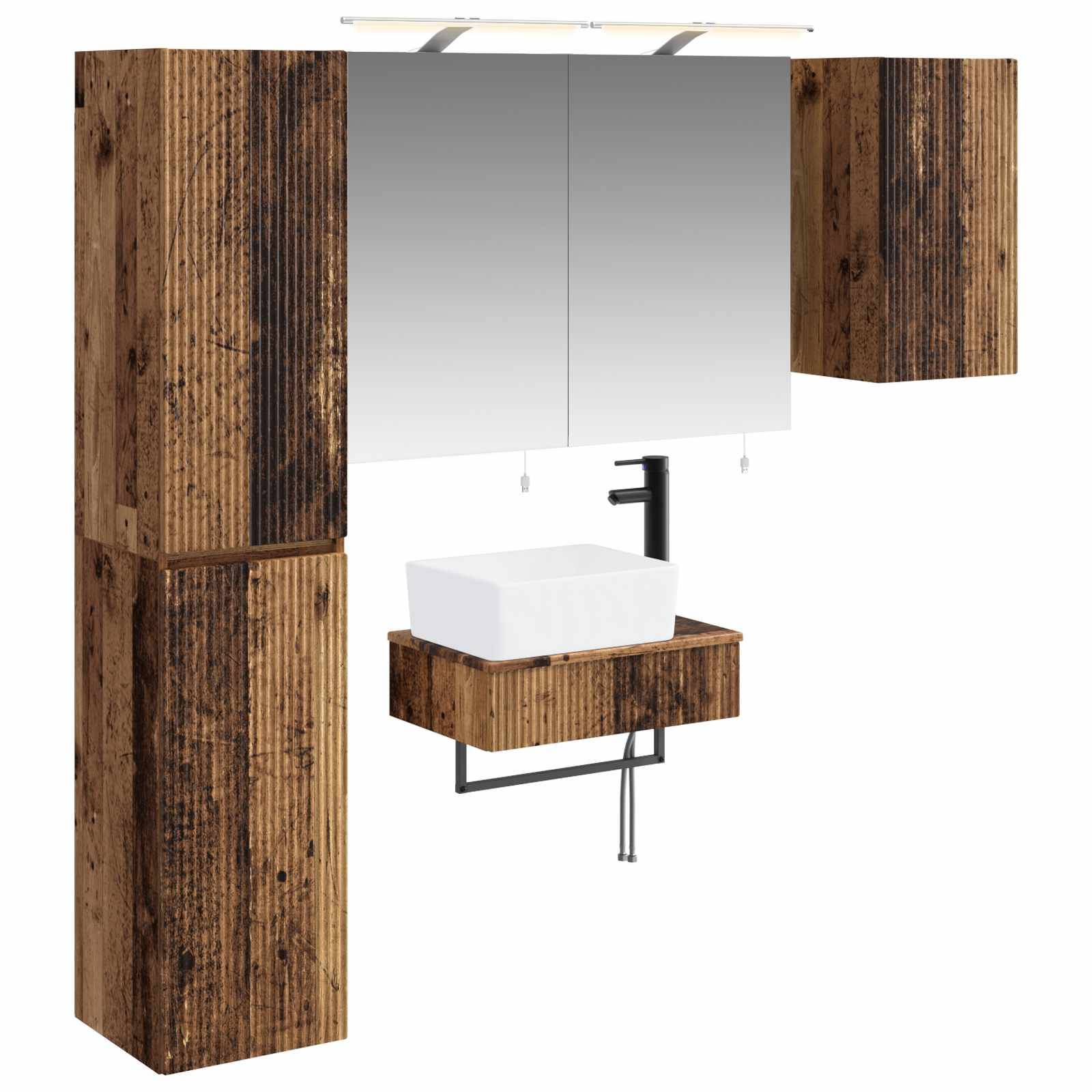 vidaXL Badezimmermöbel-Set 5 pcs Altholz Ingenieurholz und Glas