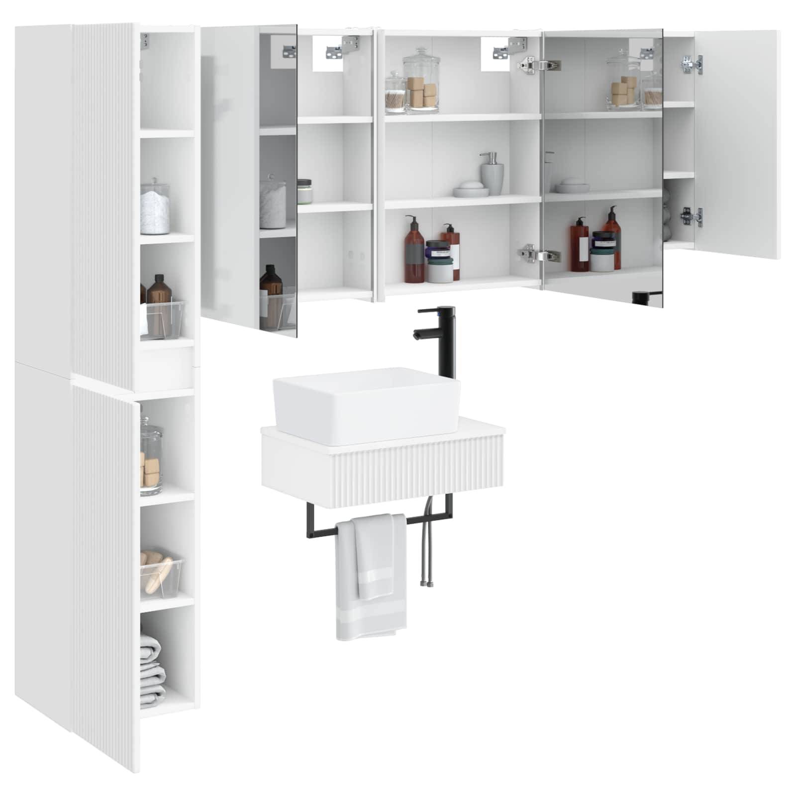 vidaXL Badezimmermöbel-Set 5 pcs Weiß Ingenieurholz und Glas