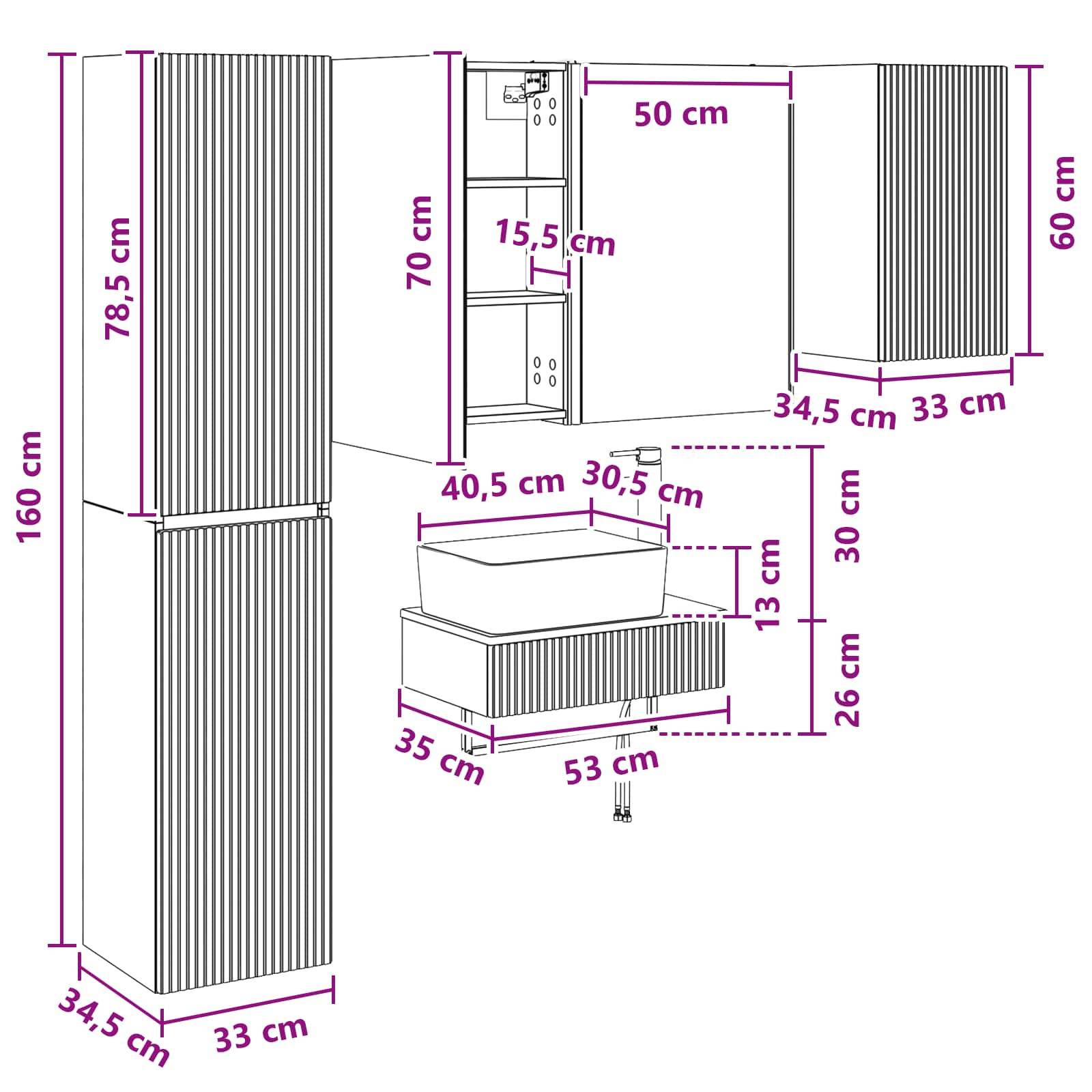 vidaXL Badezimmermöbel-Set 5 pcs Betongrau Ingenieurholz und Glas