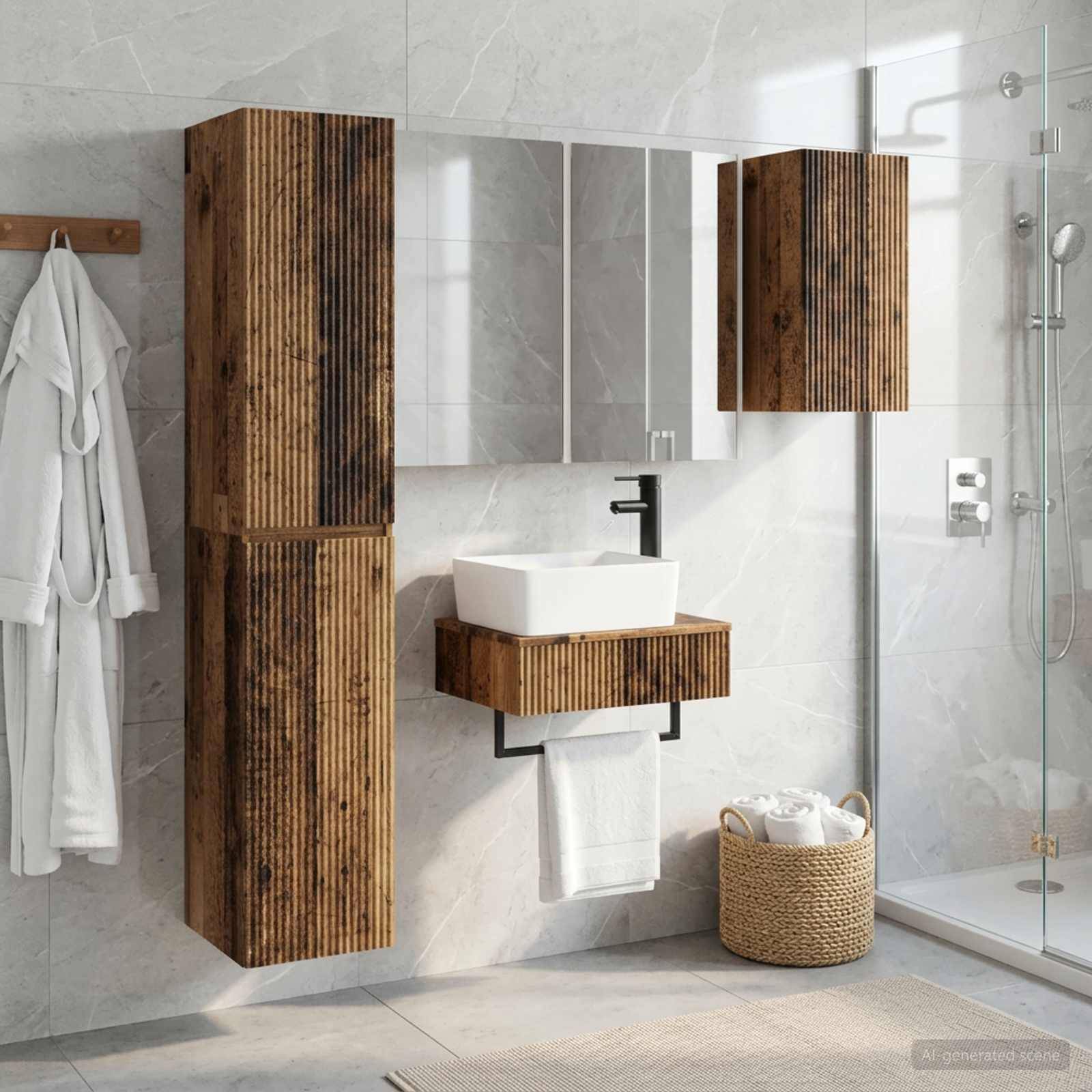 vidaXL Badezimmermöbel-Set 5 pcs Altholz Ingenieurholz und Glas
