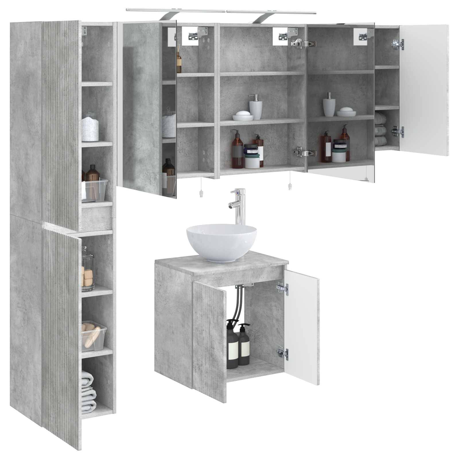 vidaXL Badezimmerschrank-Set 5 pcs Betongrau 50 x 14,5 x 70 cm
