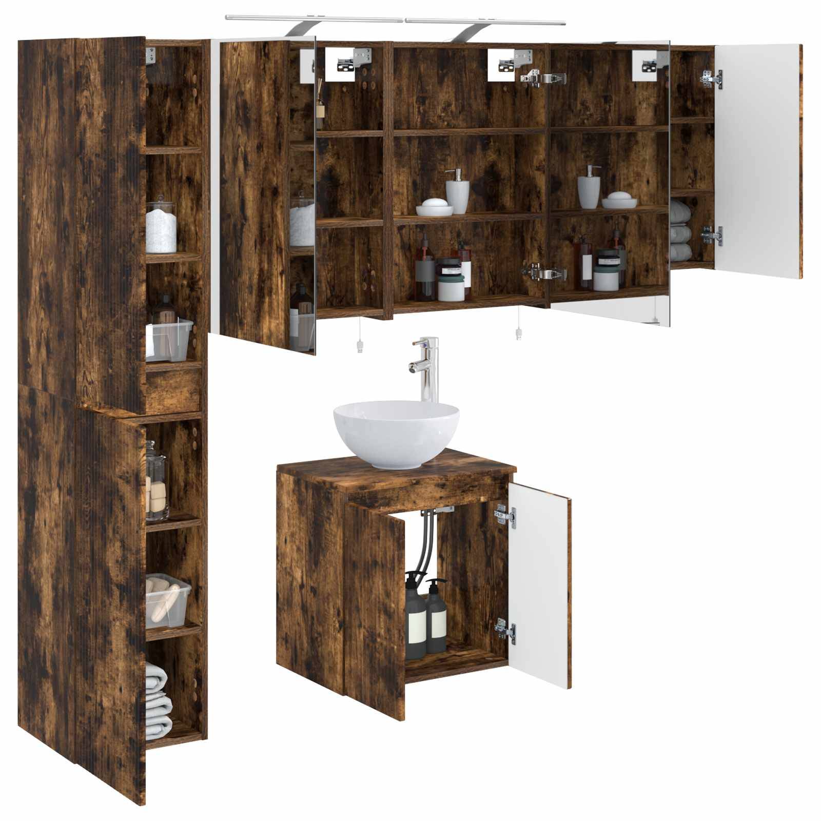 vidaXL Badezimmerschrank-Set 5 pcs Geräucherte Eiche 50 x 14,5 x 70 cm