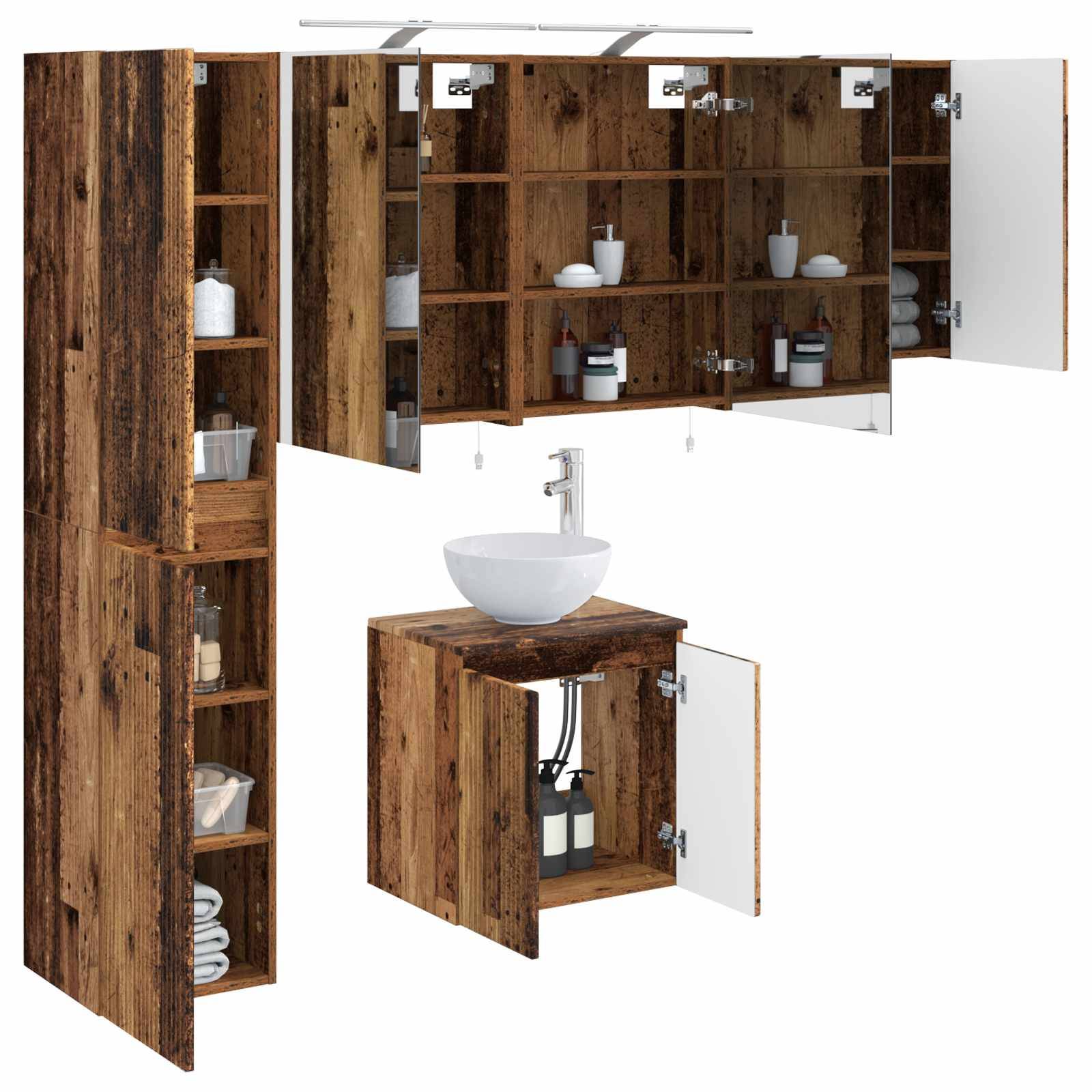 vidaXL Badezimmerschrank-Set 5 pcs Altholz 50 x 14,5 x 70 cm