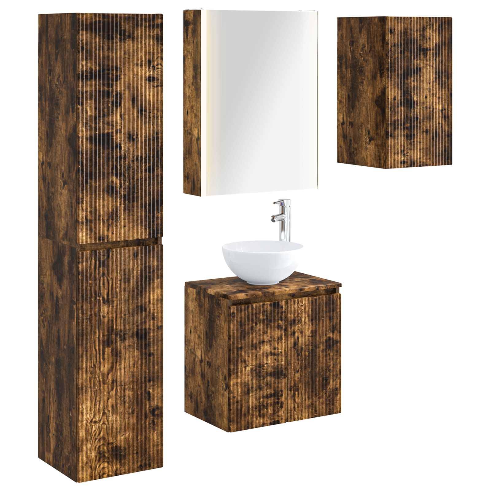 vidaXL Badezimmerschrank-Set 5 pcs Geräucherte Eiche 53 x 15,5 x 70 cm
