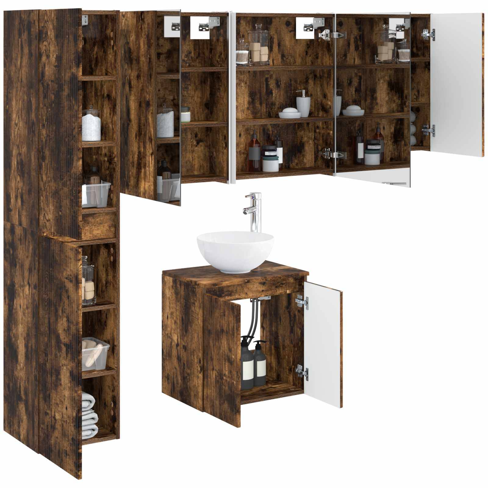 vidaXL Badezimmerschrank-Set 5 pcs Geräucherte Eiche 53 x 15,5 x 70 cm