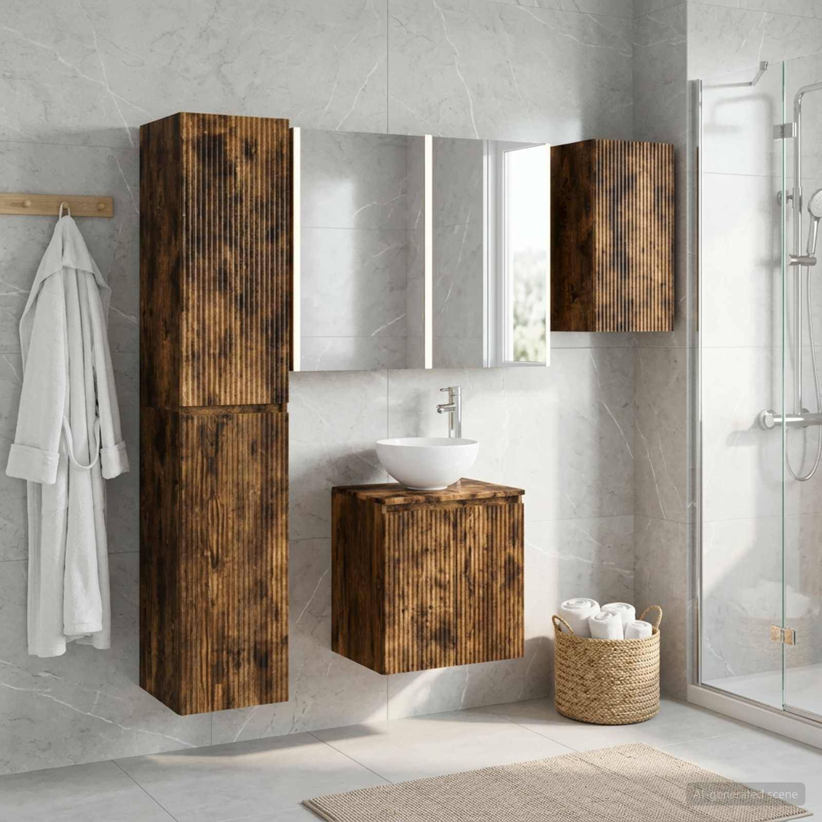 vidaXL Badezimmerschrank-Set 5 pcs Geräucherte Eiche 53 x 15,5 x 70 cm