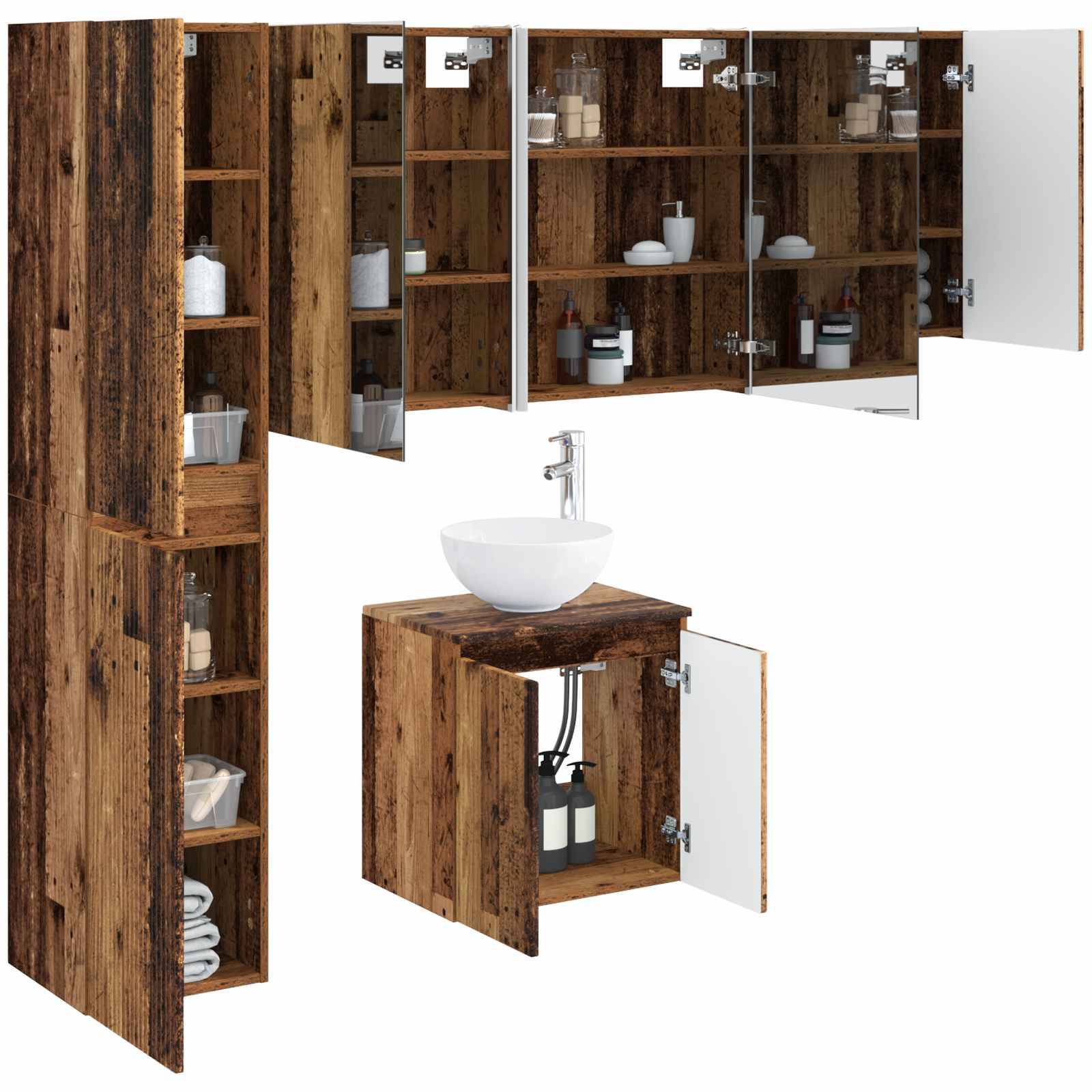 vidaXL Badezimmerschrank-Set 5 pcs Altholz 53 x 15,5 x 70 cm