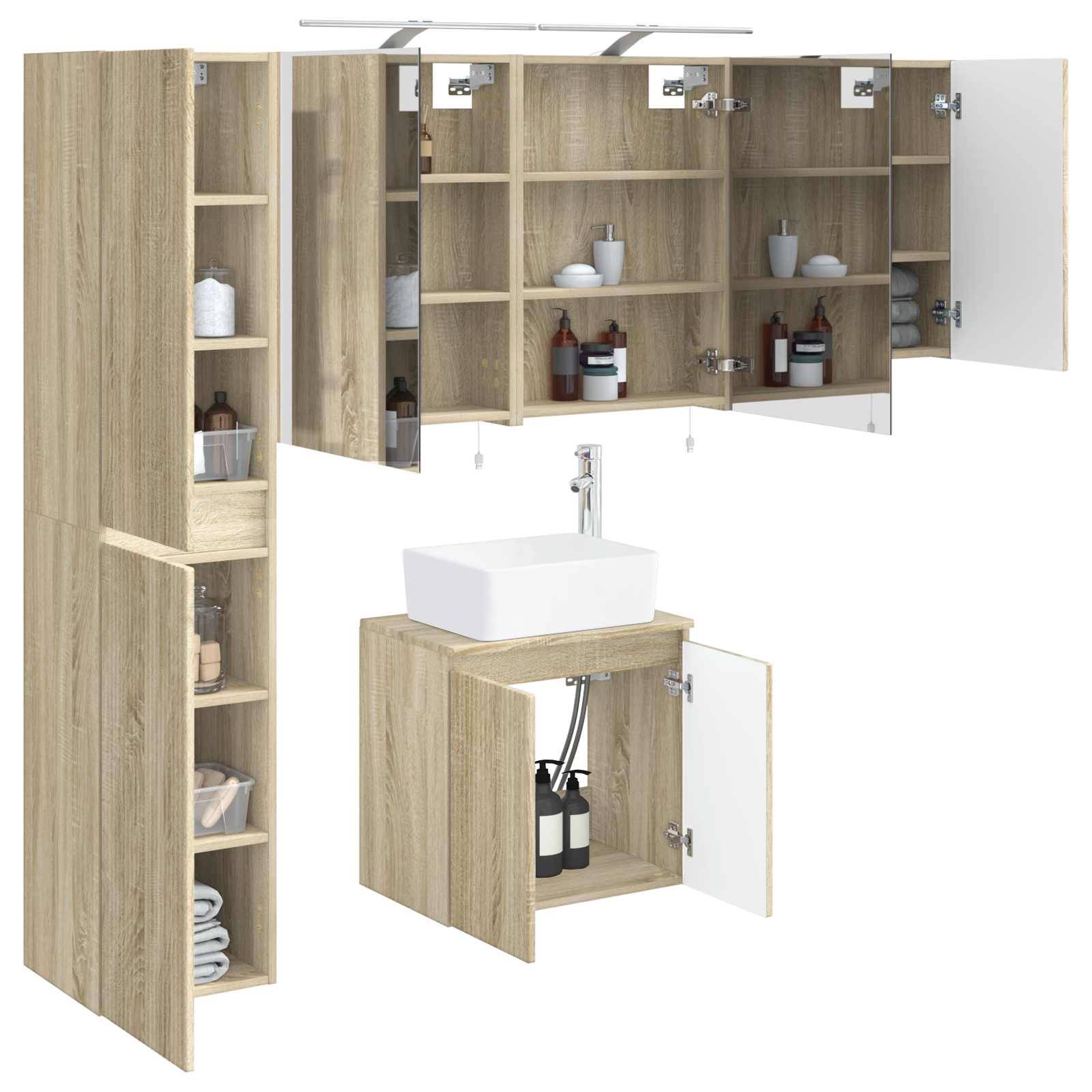 vidaXL Badezimmerschrank-Set 5 pcs Sonoma-Eiche 50 x 14,5 x 70 cm