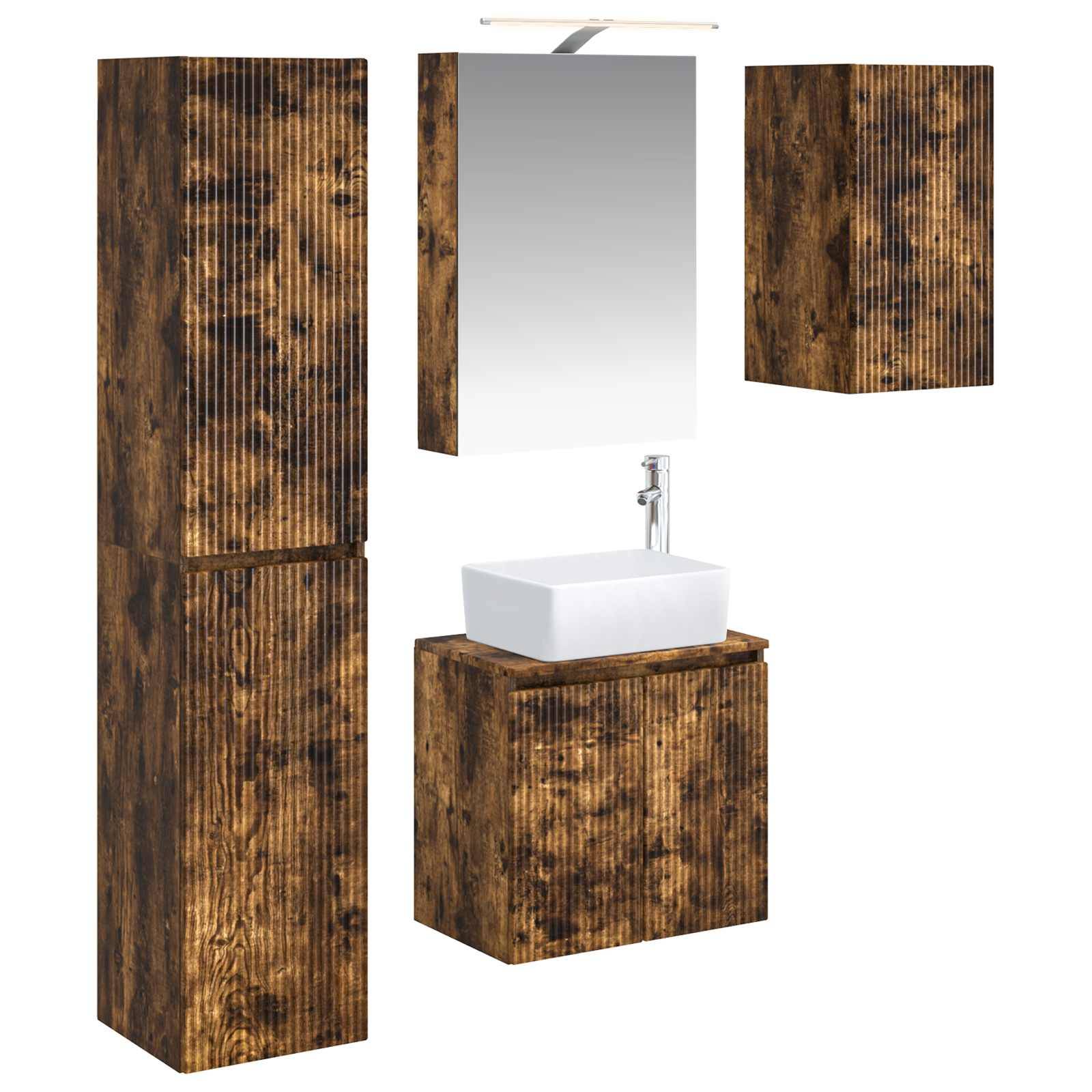 vidaXL Badezimmerschrank-Set 5 pcs Geräucherte Eiche 50 x 14,5 x 70 cm