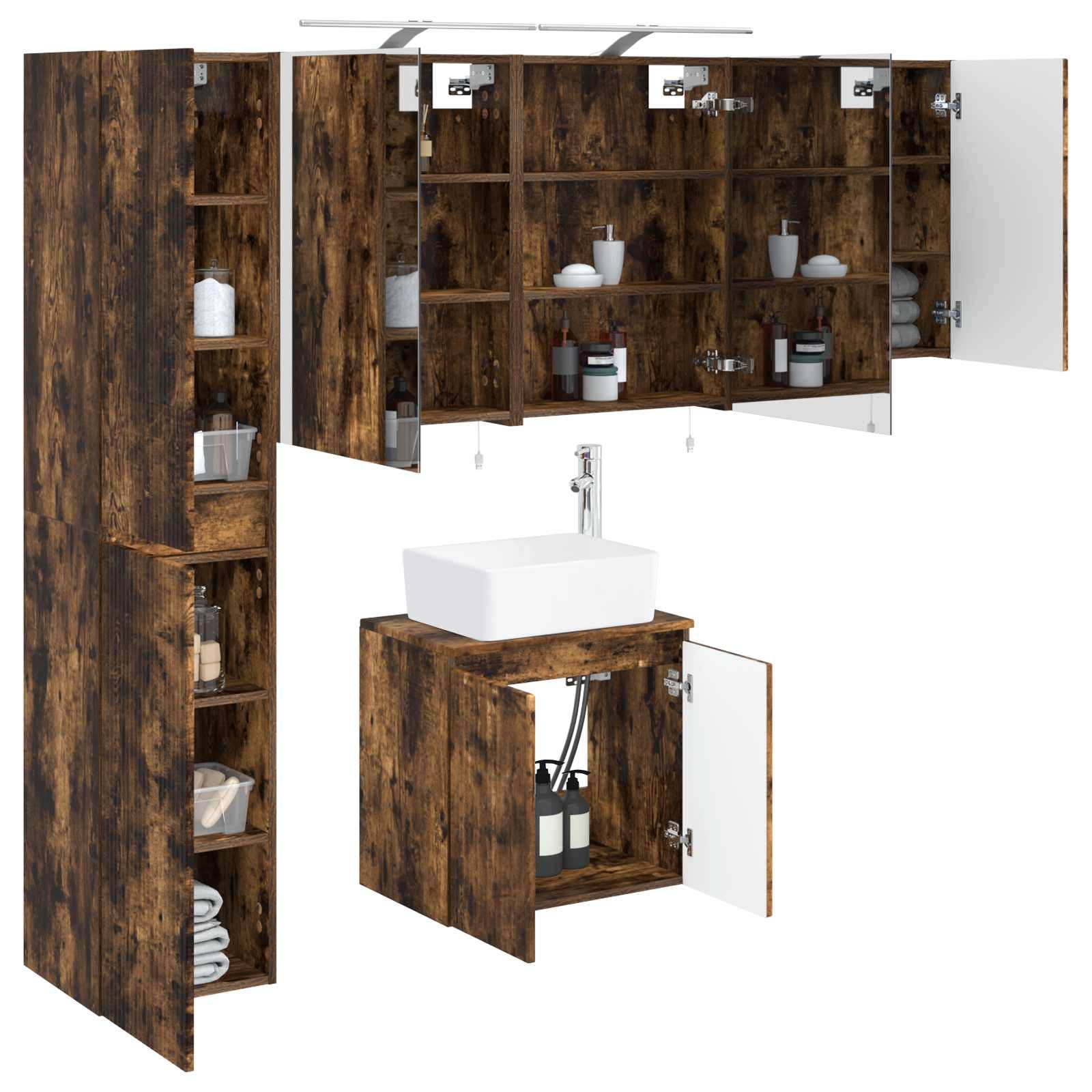 vidaXL Badezimmerschrank-Set 5 pcs Geräucherte Eiche 50 x 14,5 x 70 cm