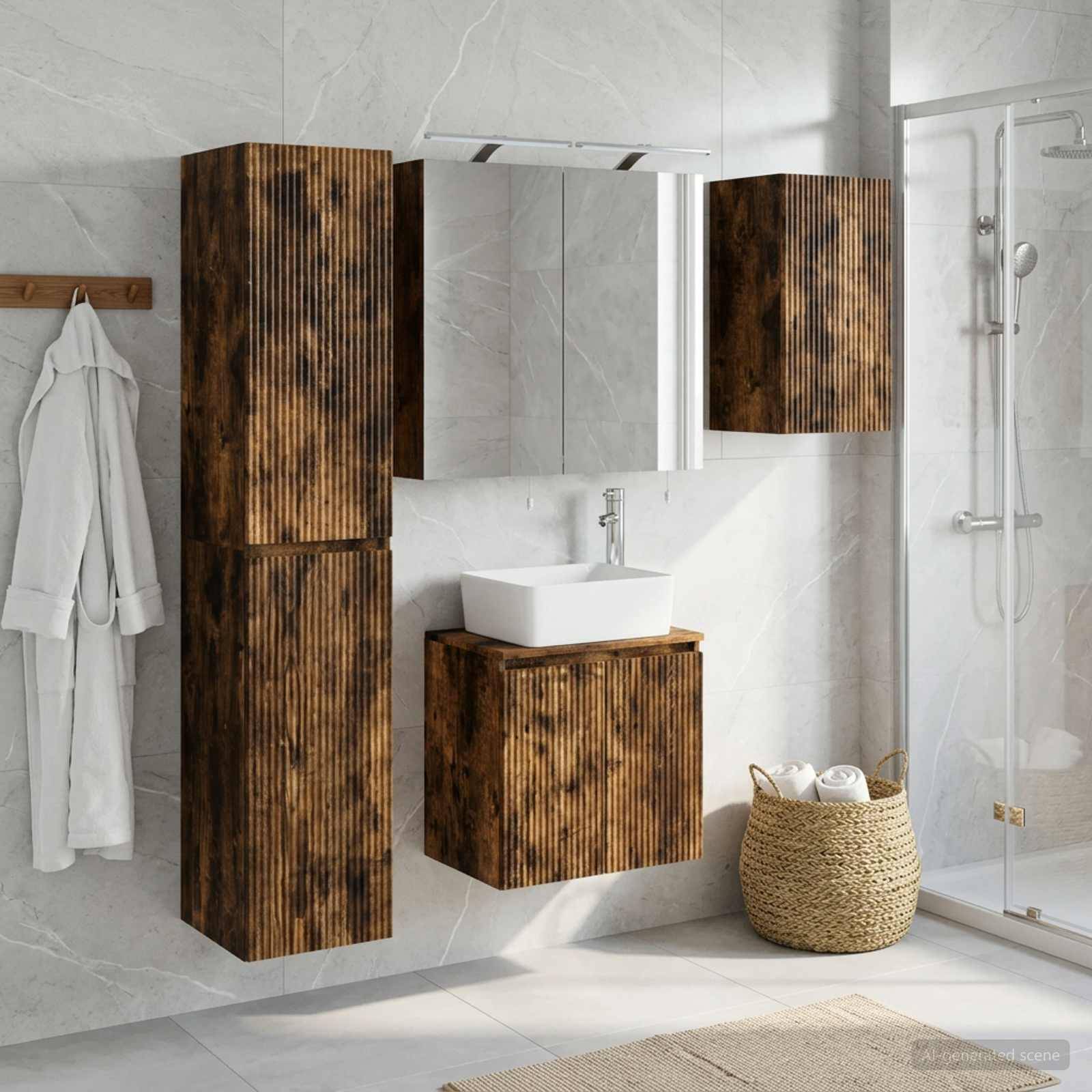 vidaXL Badezimmerschrank-Set 5 pcs Geräucherte Eiche 50 x 14,5 x 70 cm