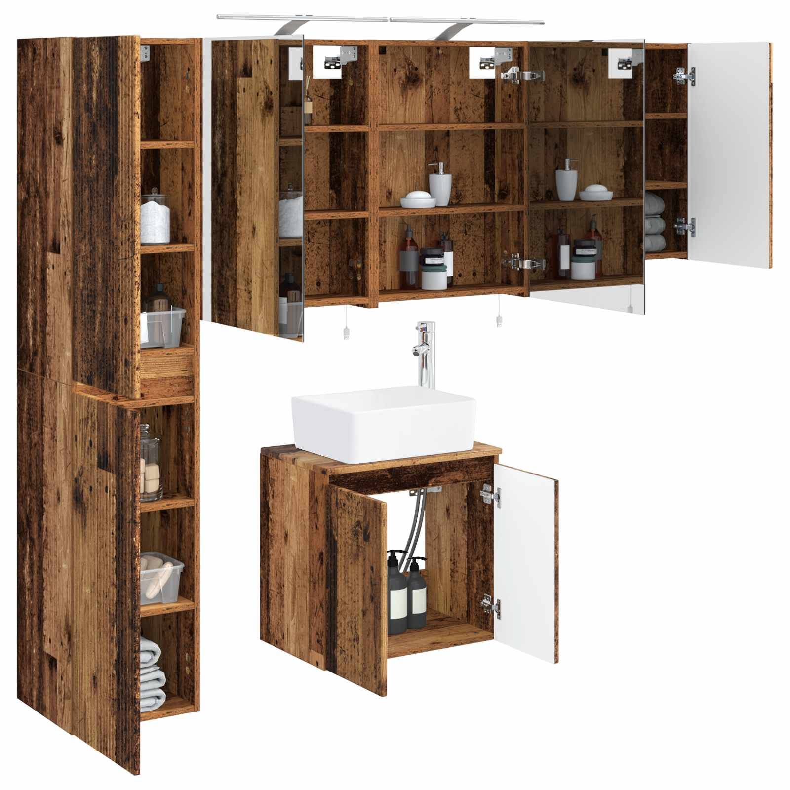 vidaXL Badezimmerschrank-Set 5 pcs Altholz 50 x 14,5 x 70 cm