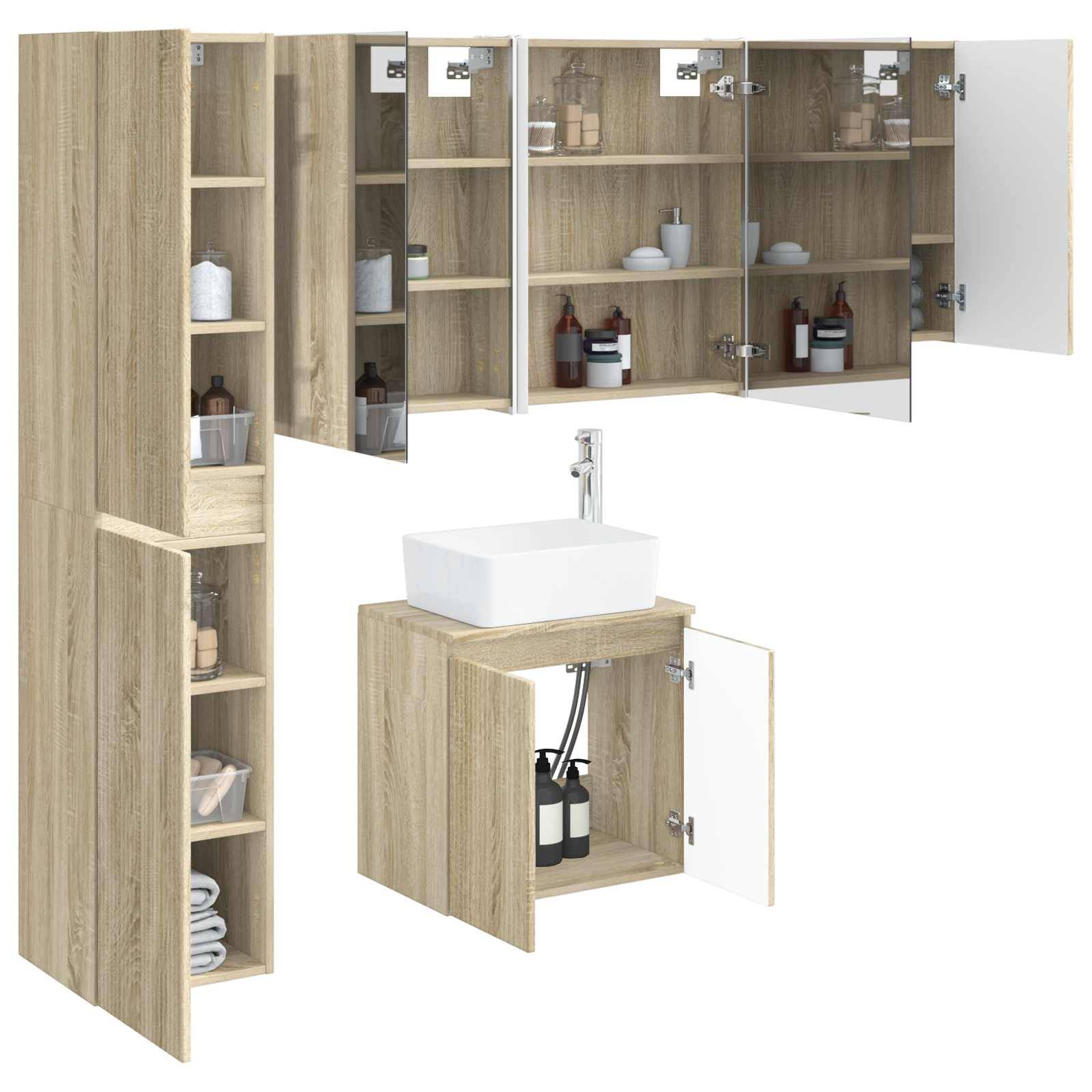 vidaXL Badezimmerschrank-Set 5 pcs Sonoma-Eiche 53 x 15,5 x 70 cm