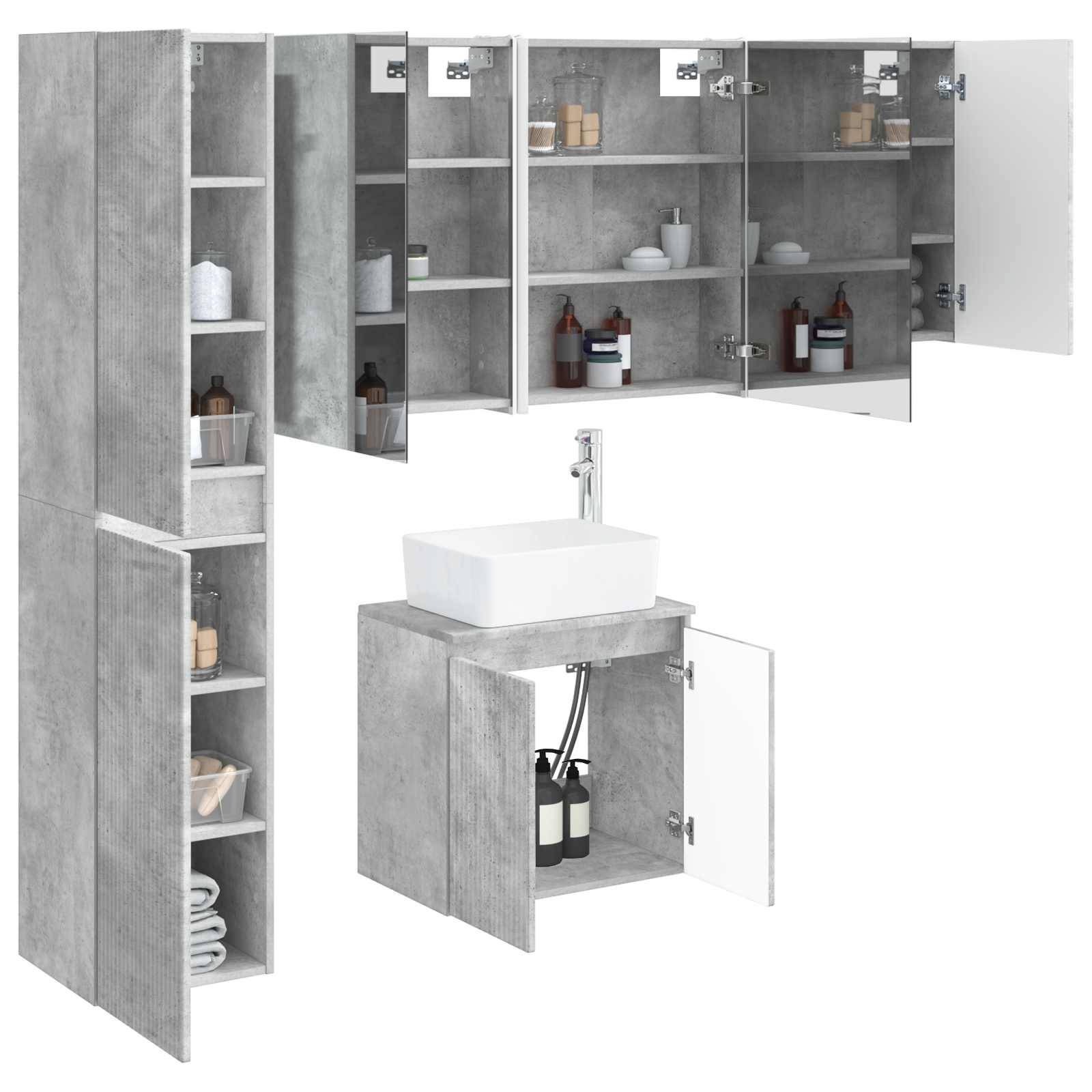 vidaXL Badezimmerschrank-Set 5 pcs Betongrau 53 x 15,5 x 70 cm